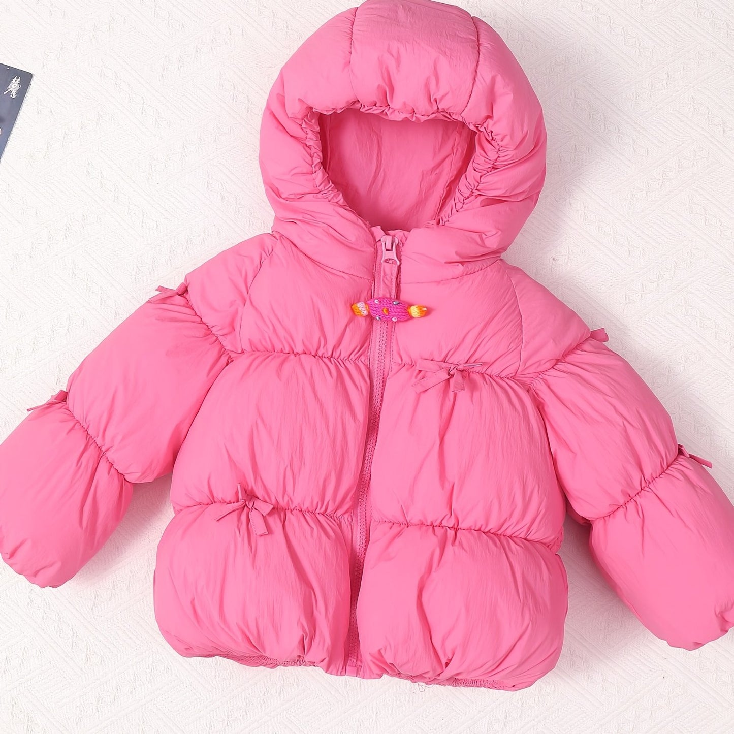 Girls' Winter Warm Hooded Jacket with Heart & Bow Accent - Cute Red Coat, Full-Zip Front Closure, Soft Polyester, Cozy Fall/winter Outerwear For Everyday & Special Occasions, Winter Clothes For Girls, Fall Winter Wear, Playfu