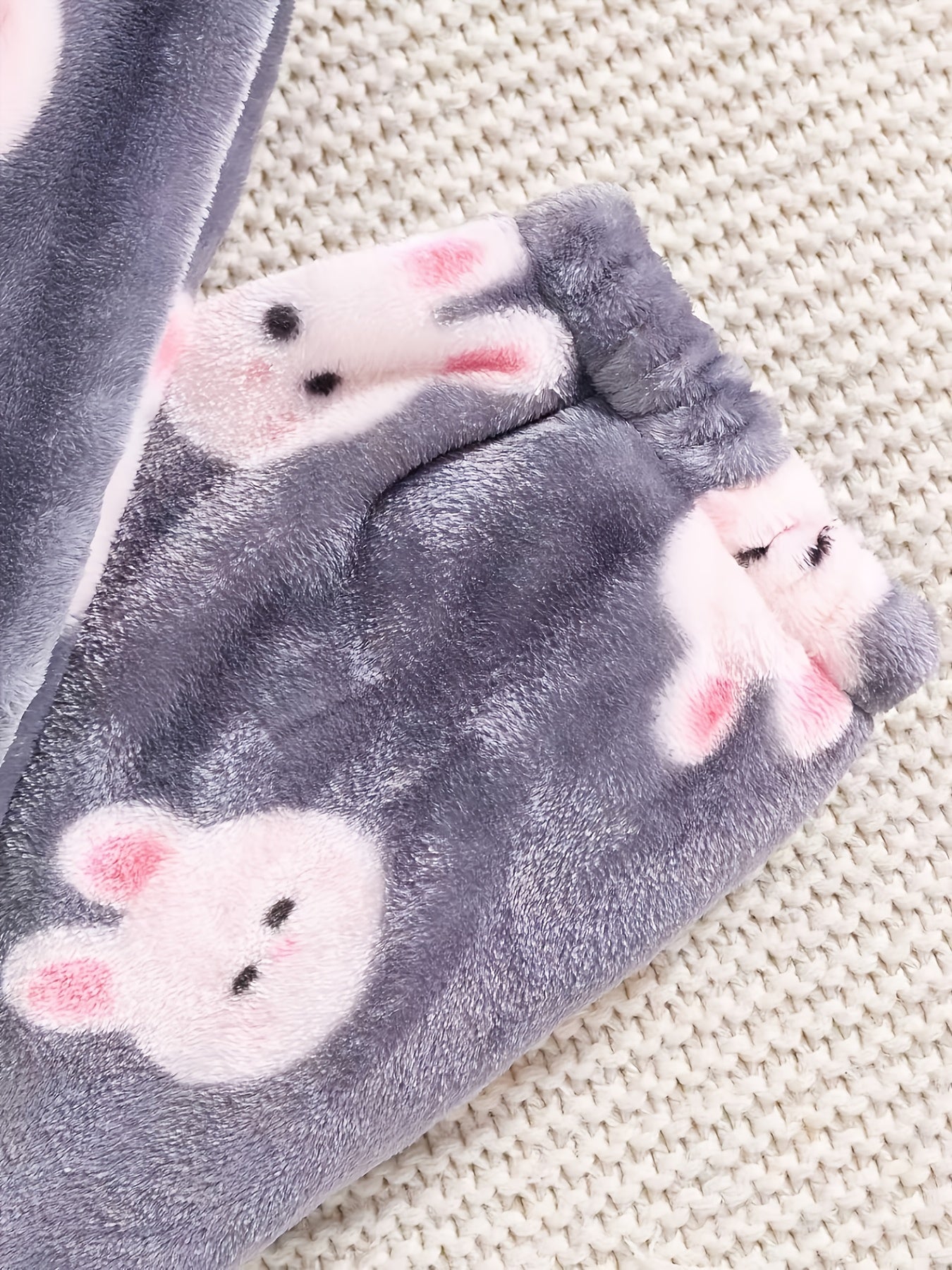 's Plush Hooded Sweatsuit Set - Soft Rabbit Pattern Winter Outfit with Hooded Sweatshirt & Pants, Cozy Loose-Fit Long Sleeve Romper, Machine Washable & (Grey with Pink Bunnies) - Fall & Winter Warmth, Perfect for Outdoor