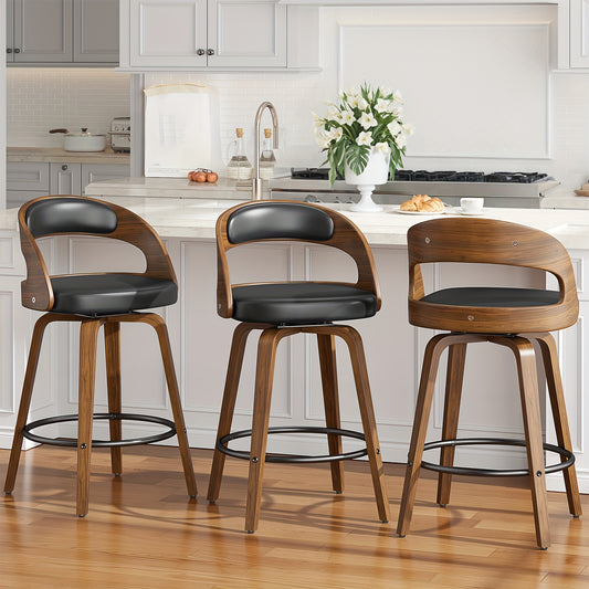 3/4 Bar Stool Set: Luxurious Faux Leather, Swivel Design, Armless, Featuring Thick Cushions And Back Support, Specifically Designed for Kitchen Islands And Bar Counters.