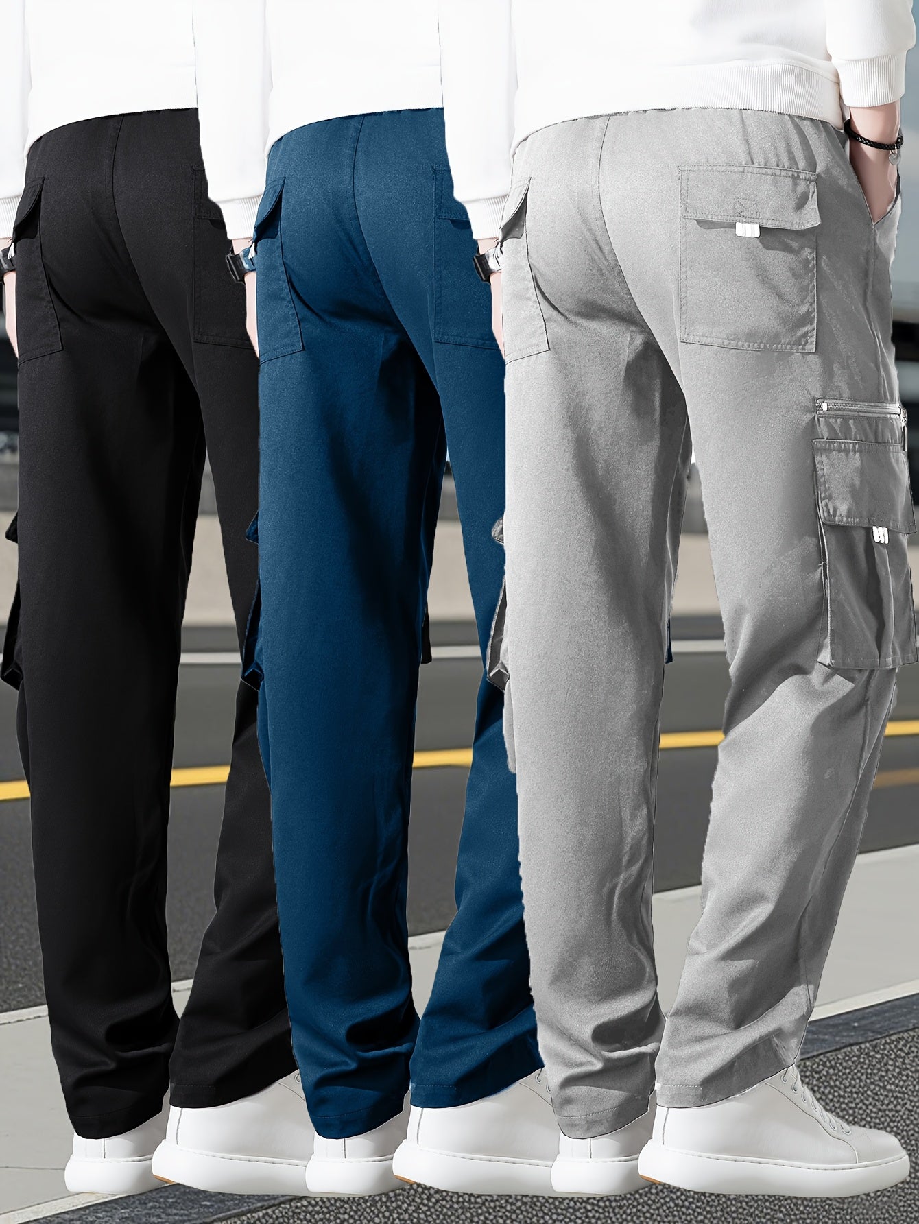 Set of 3 • Men's Outdoor Multi-Piece Work Pants • Solid Color • Classic Style for All Seasons