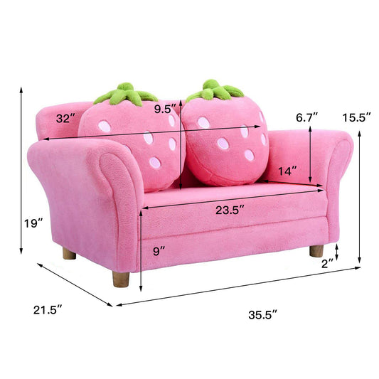 COSTWAY Kids Sofa Strawberry Armrest Chair Lounge Couch w/2 Pillow Children Toddler Pink