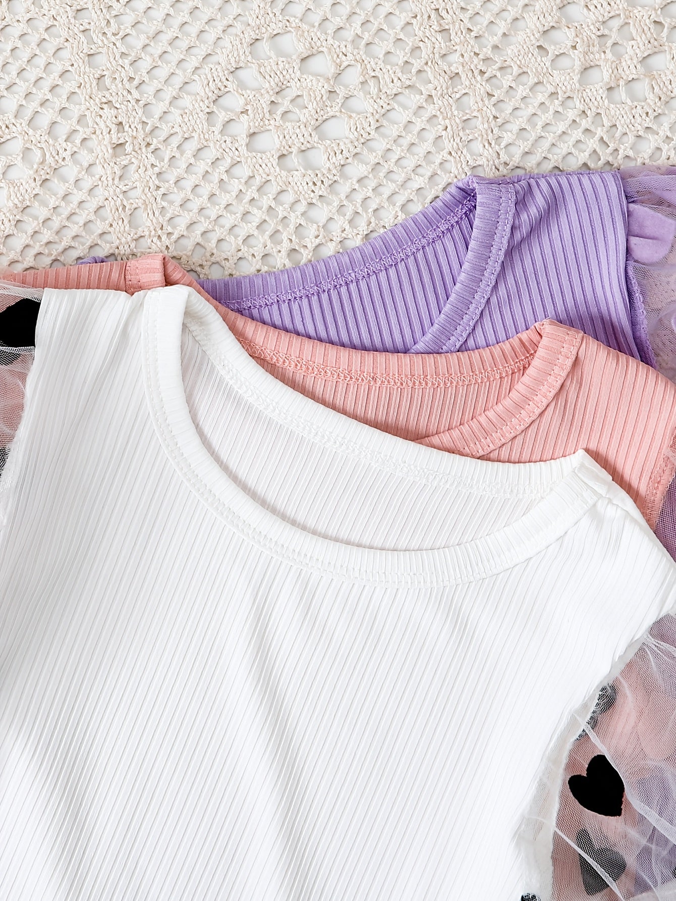 Three-Piece Set • Cute Tulle Sleeve T-Shirts • for Girls