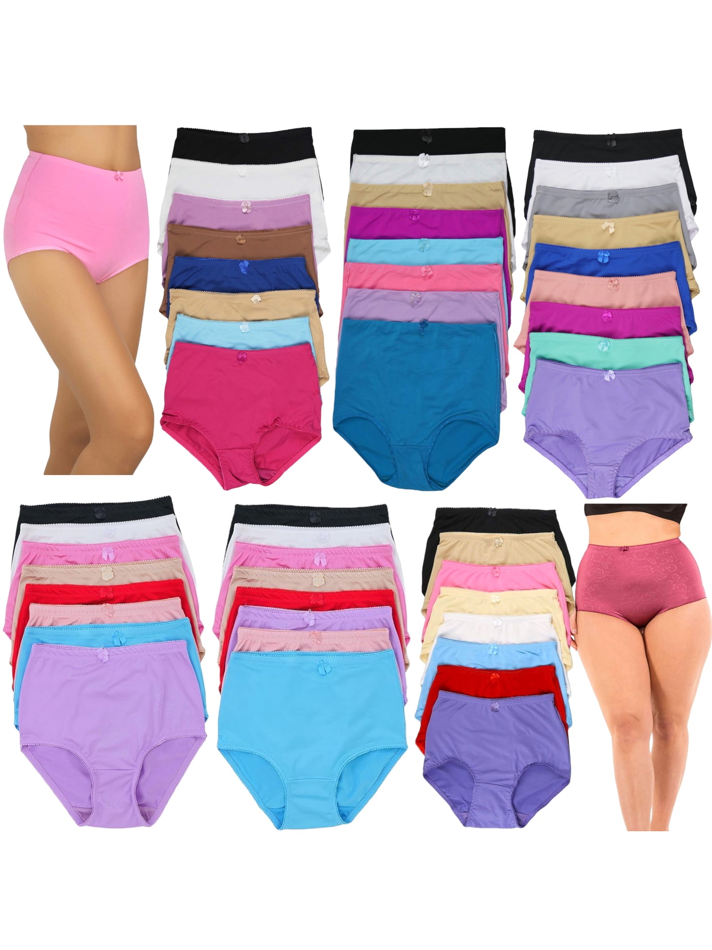 Women's Pack of 6 Randomly Assorted Plus Size High Waisted Girdle Panty Briefs