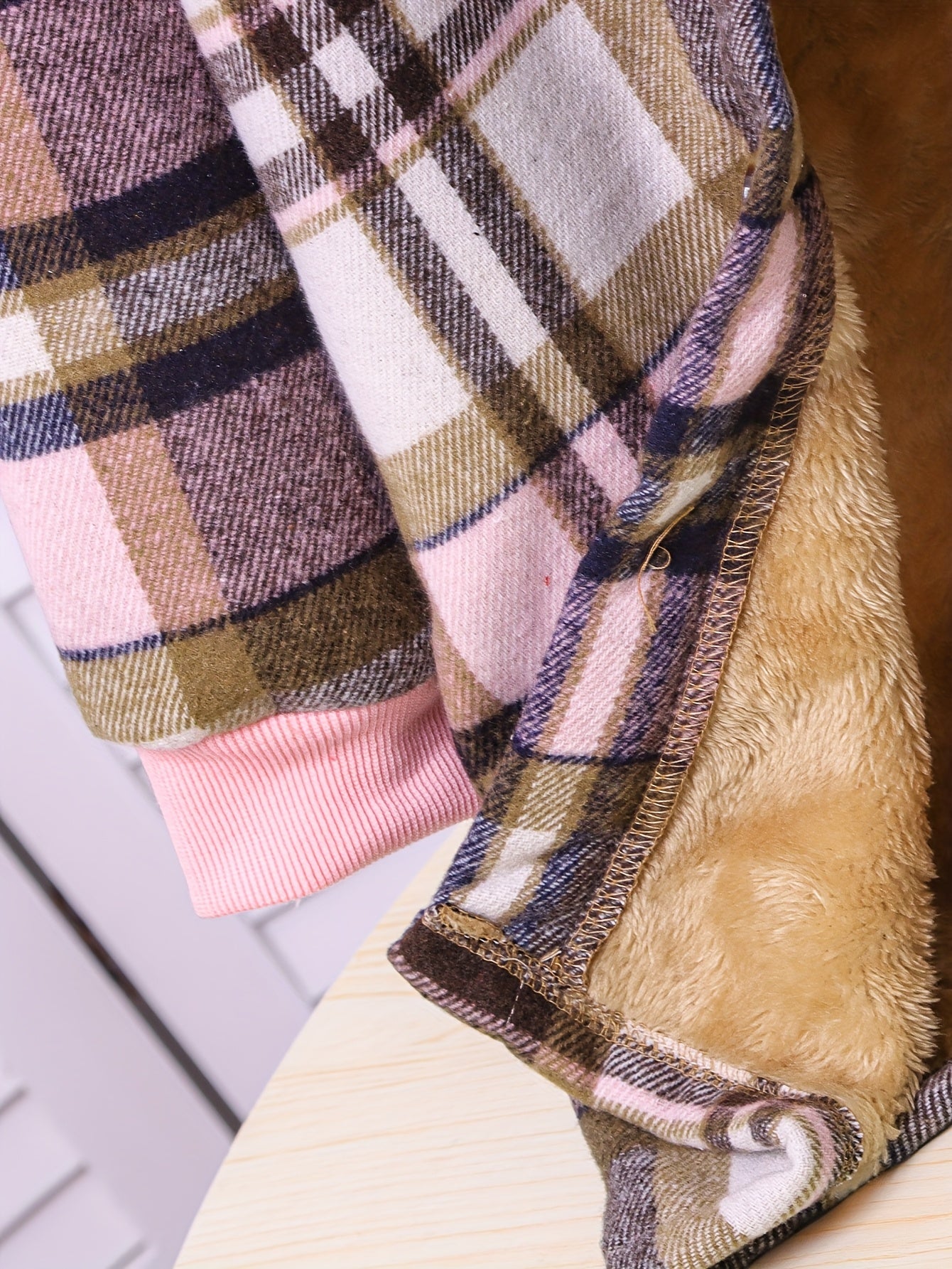 Girls' Plaid Fleece-Lined Hooded Jacket with Faux Fur Trim - Single-Breasted Button Front, Mid-Length Winter Coat for Autumn & Cold Weather, Machine Washable Casual Outerwear