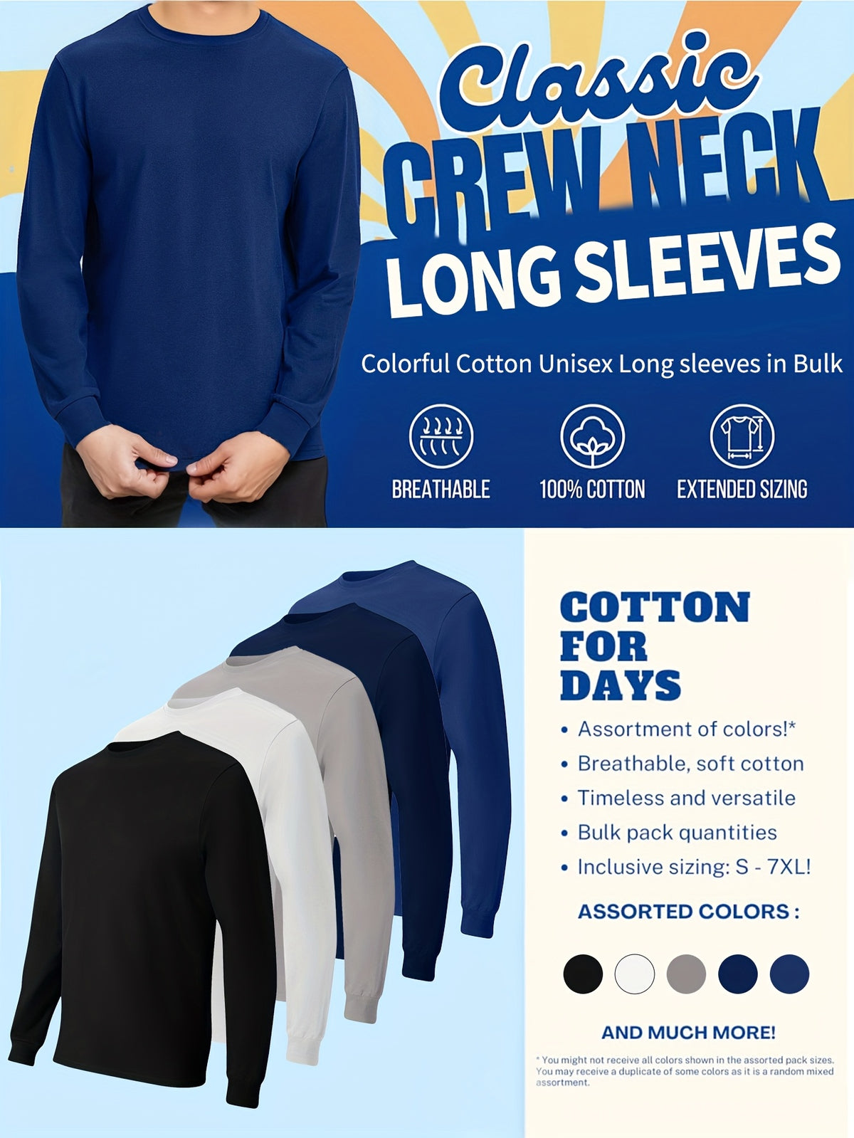 5 Must-Have Long-Sleeve Quality T-Shirts for Men, Comfortable And Soft Light Beige-Friendly Feel. Crew Neck T-Shirts Suitable for Work, School, Daily Commute, Holiday Gifts, High-Quality Men's T-Shirts And Men's Home Sleepwea