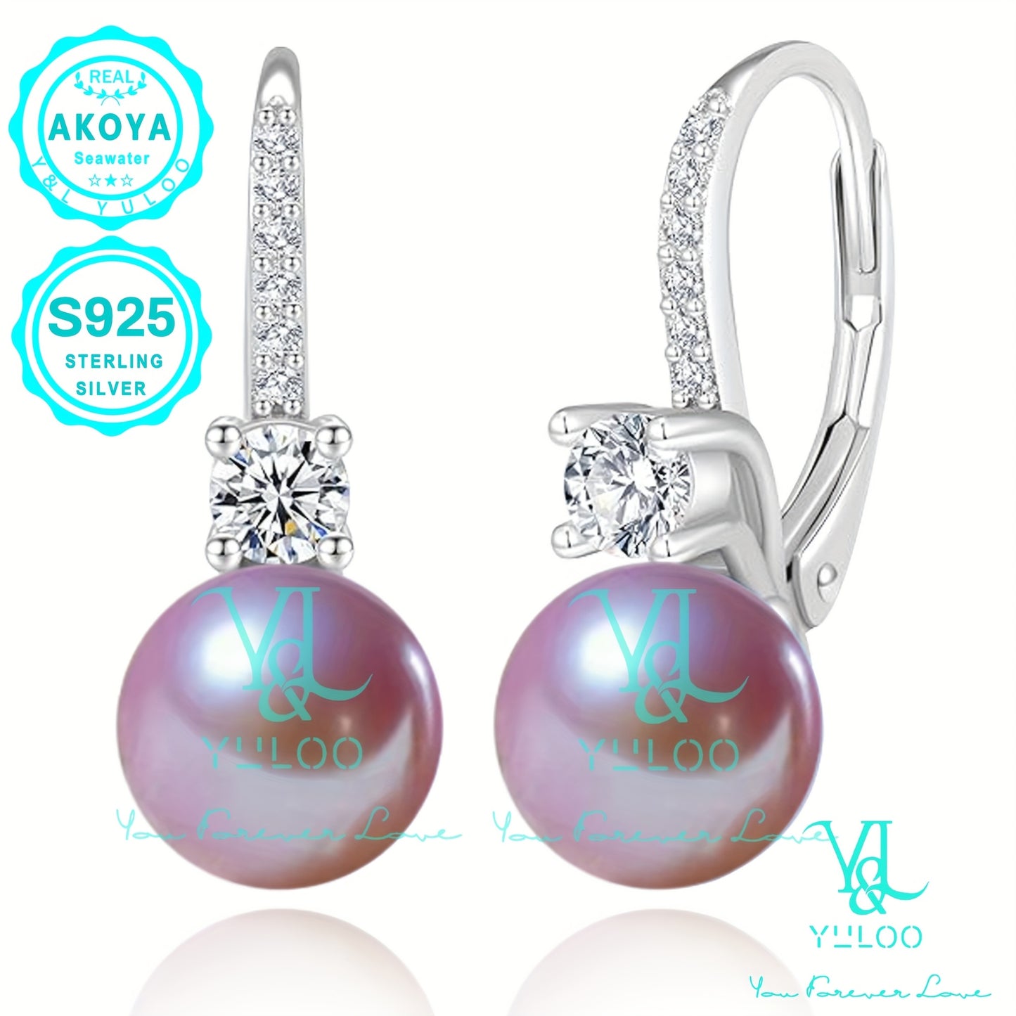 Y&L YULOO 3.6g Natural Akoya Mutsu Pearl Drop Earrings, 8mm, 5A Grade Zirconia, S925 Silver, 3.6g, Women'S Fashion Dangle Earrings, Women'S Fashion Jewelry