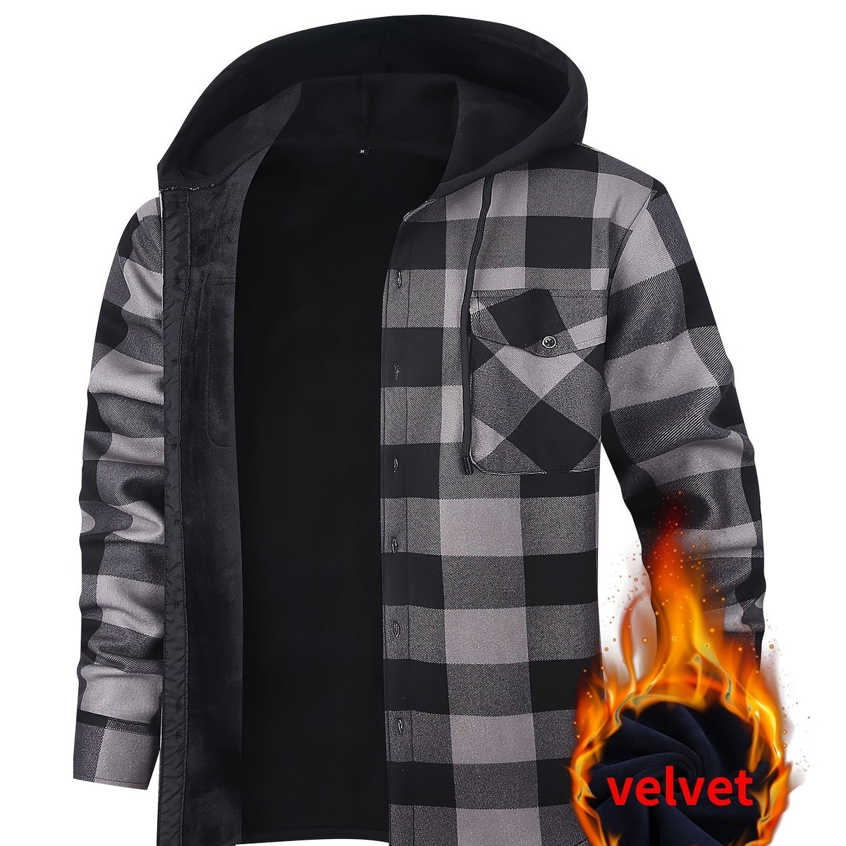 Men's Winter Plush-Themed Hooded Shirt Jacket - Thickened Button-Front Outdoor Coat with Pockets, Loose Fit Casual Blazer (Hand Washable, Fall/Winter) | European/Emerican Sizing for Cold Weather Layering