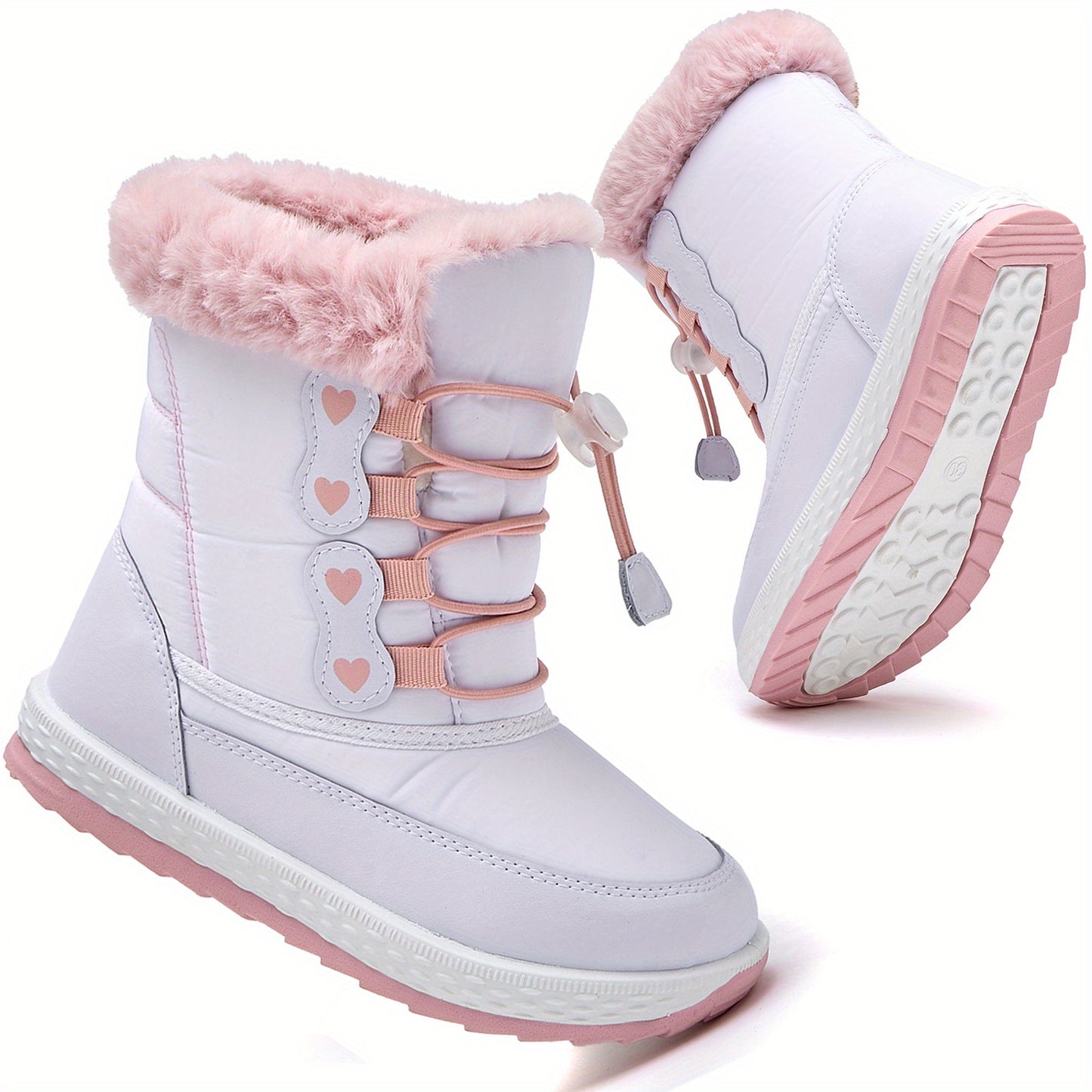 [Cozy Youngsters' Snow Boots] Cozy Fleece-Lined DACLAY Youngsters' Slip-On Snow Boots with Heart Patterns | Lightweight EVA Sole, All-Season Outdoor & Casual Shoes for Boys & Girls, Youngsters Snow Shoes, Sports Footwear
