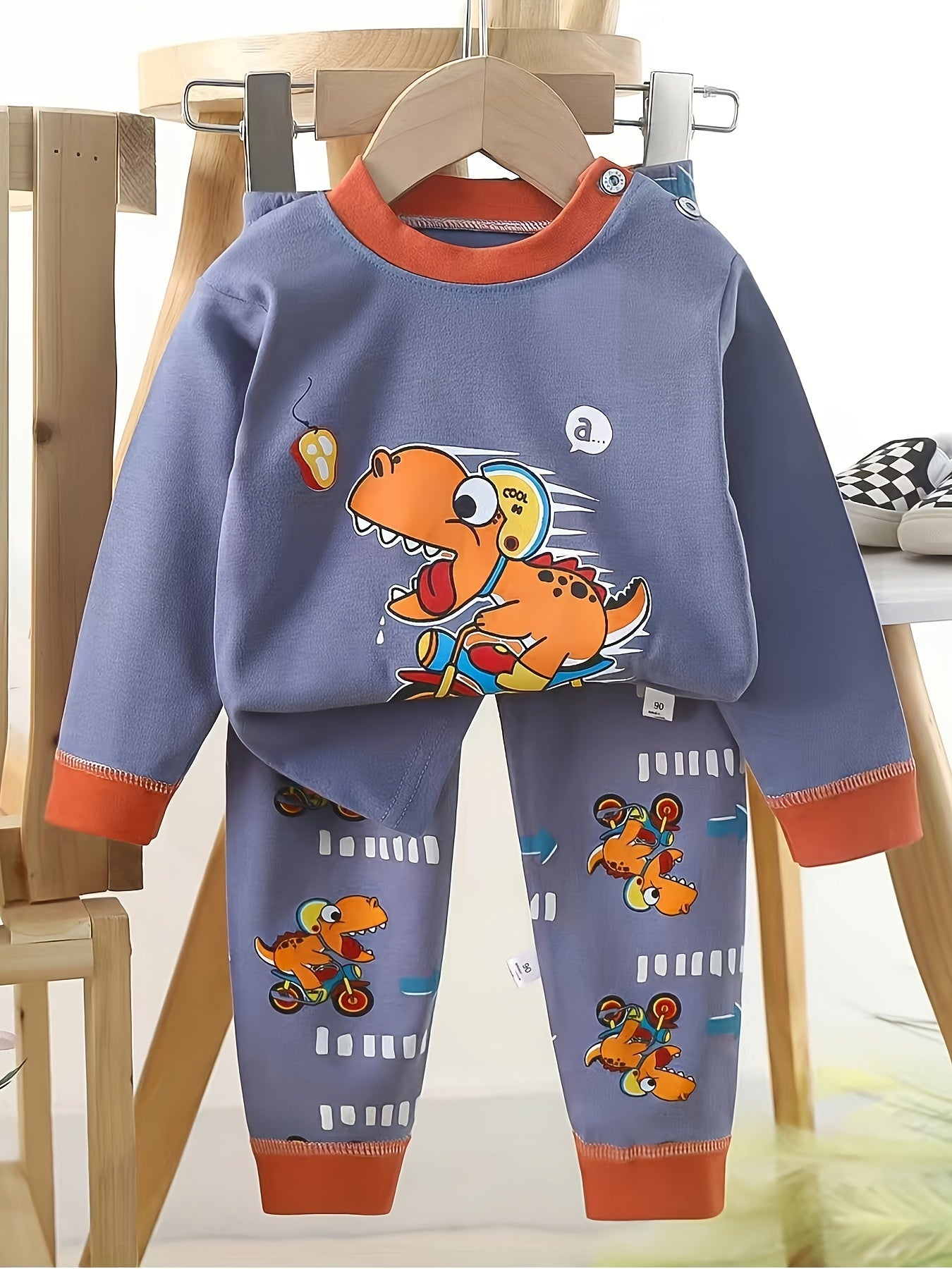 Eight Pieces And Four Sets Of Combination Autumn Simple Fashion Full Print Set Car Dinosaur Astronaut Full Print Lovely Children Love Locomotive Astronaut Dinosaur Print Series Autumn Set Comfortable And Breathable