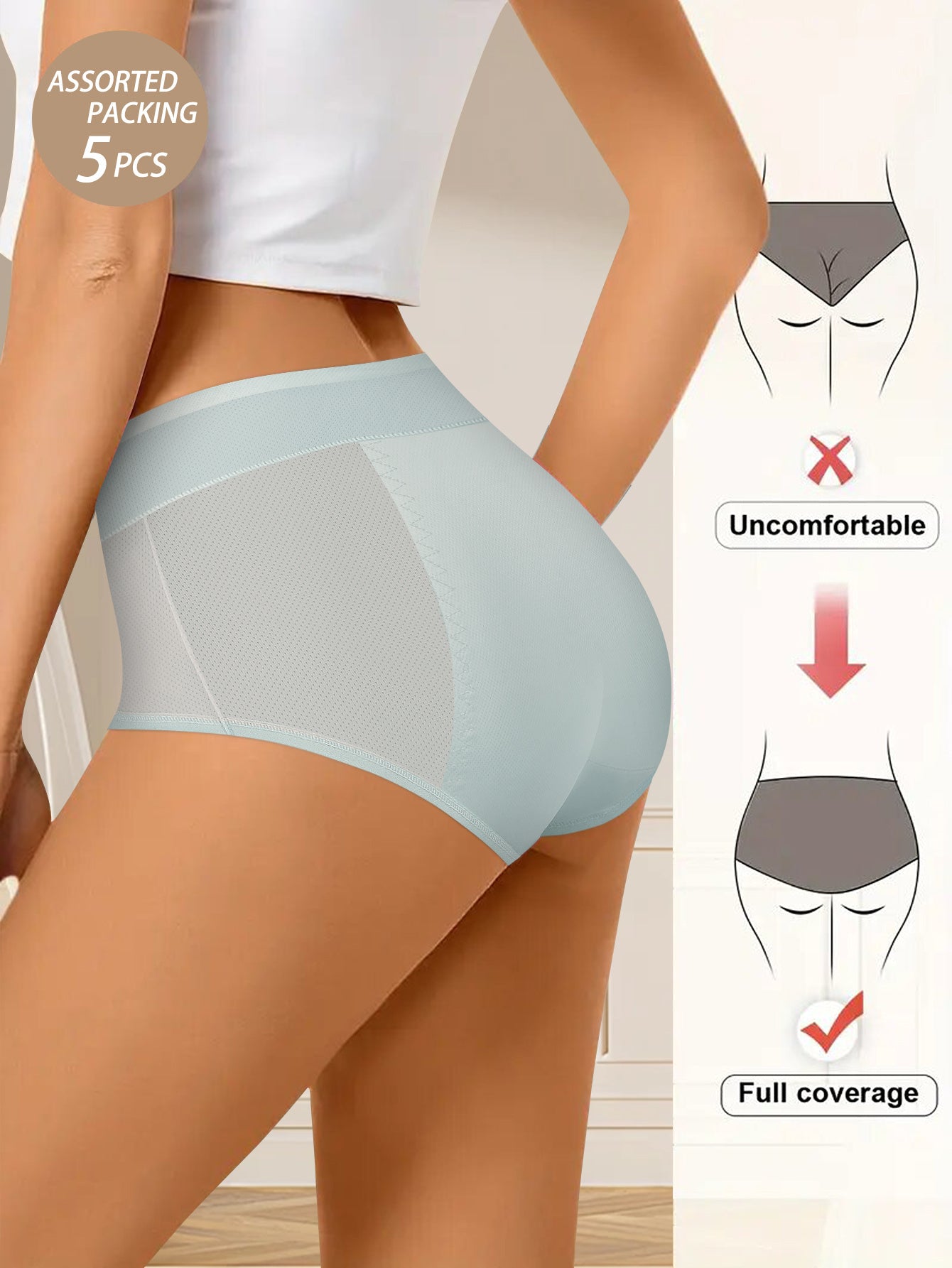 Set of 5 Comfortable And Breathable Elastic Underwear - Provides Strong Support, Stylish And Breathable, Soft And Flexible Fit, Elegant Summer Triangle Design