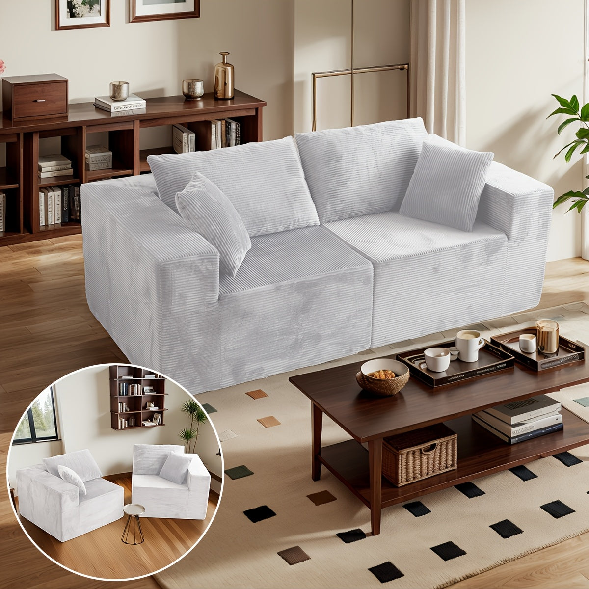 108.1 Inch L-Shaped Cloud Couch Modular Sofa - 2pcs Plush Floor Sofa for Living Room, Bedroom & Game Room | Separatable for Flexible Seating | No Assembly Required | Charcoal Grey, Light Grey, Orange, White, Black