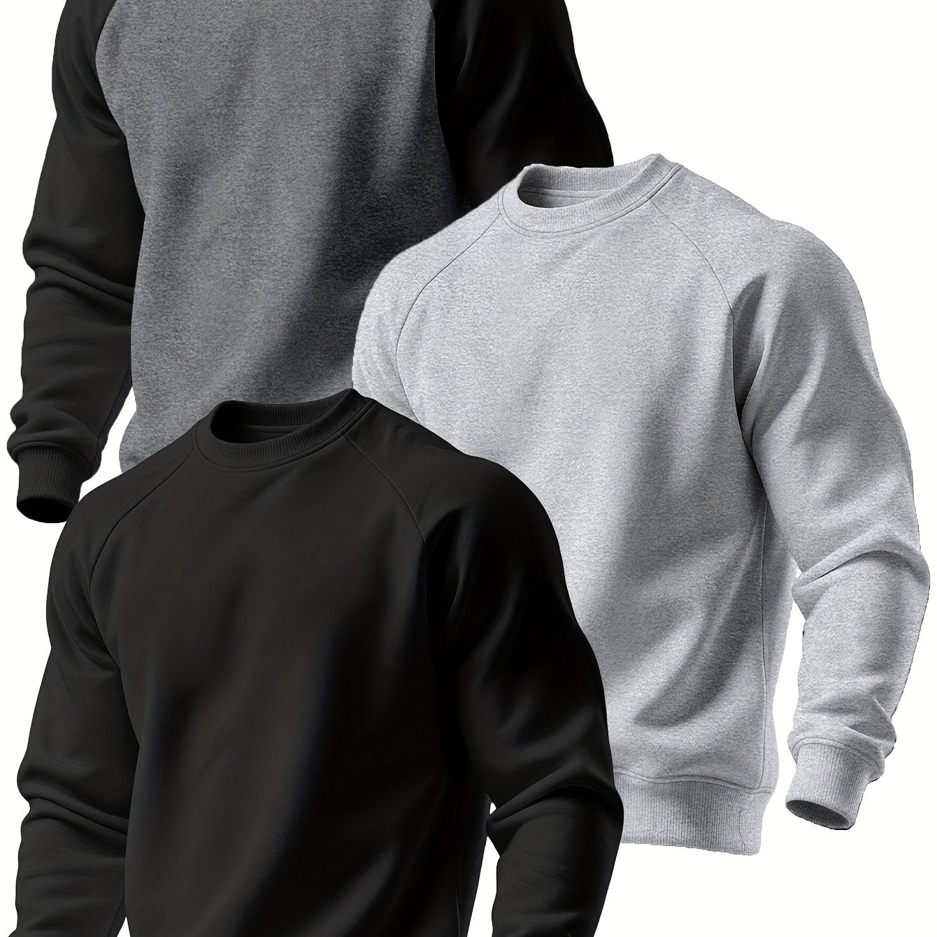 [Men's Sweatshirt 3-Piece Set] Men's High-End Thickened Warm Sweatshirt Three-Piece Set - Autumn And Winter Round Neck Long Sleeve Casual Easy (250G Brushed Fabric)