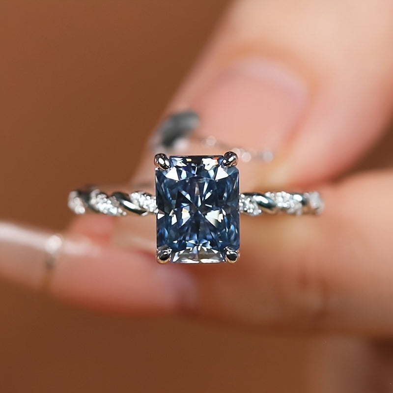 1pc Blue Moissanite Engagement Ring For Men And Women, S925 Sterling Silver Band Design Fashion Jewelry, Suitable For Daily Wear Party Vacation Wedding Anniversary Attendance Banquet