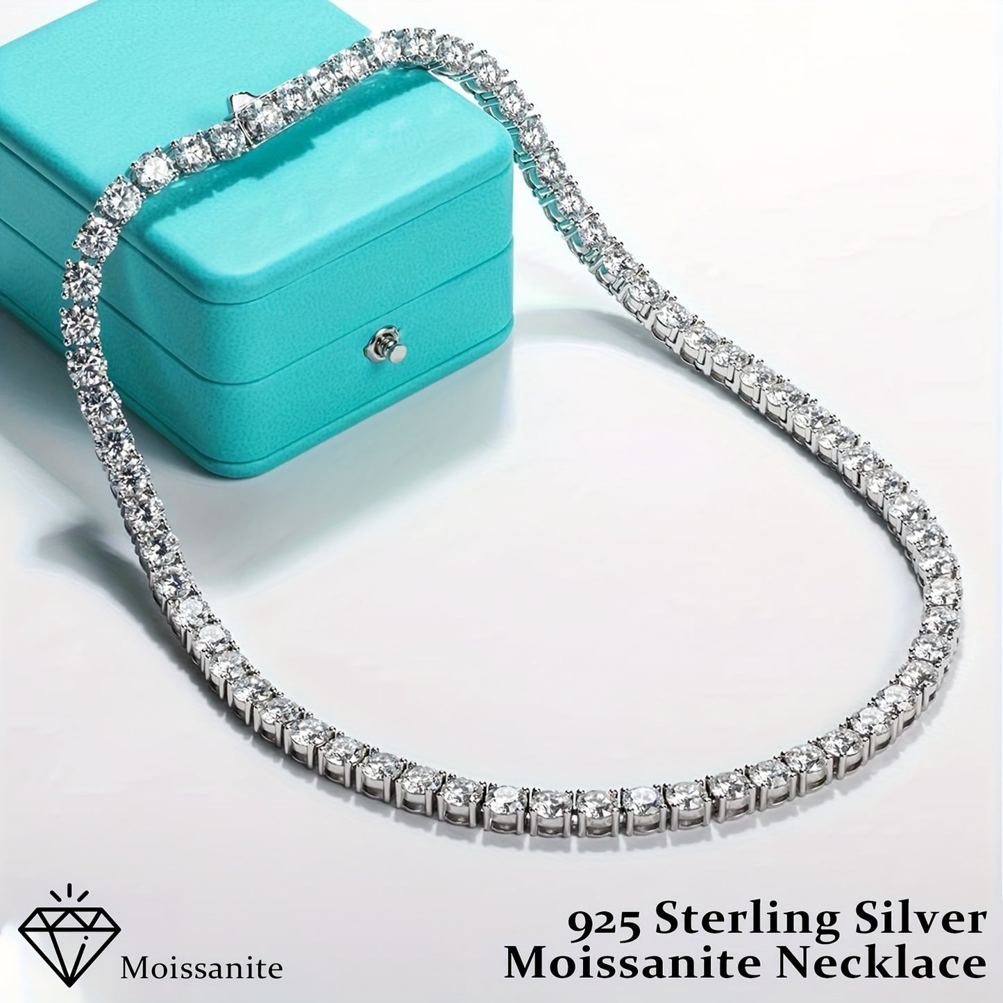 4mm Moissanite Tennis Necklace, S925 Silver Women'S Necklace, Four Sizes Available (18/20/22/24inch), Banquet/party/dinner Senior Accessories, Suitable for Gifts | Party Wedding | Birthday | Christmas | Halloween | Thanksgivi