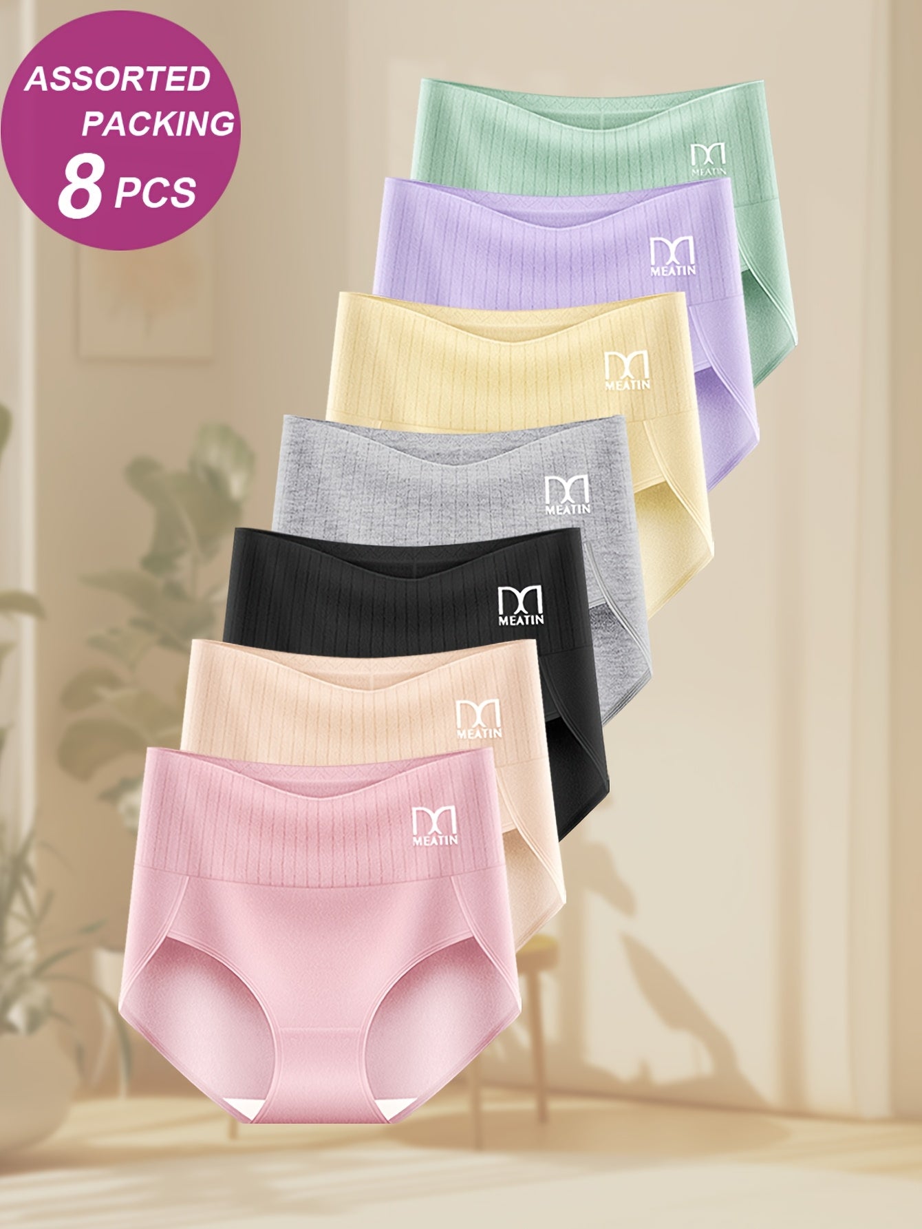 8pcs Random Combination High Waisted Tummy Tightening Women'S Panties Breathable Mesh Cross Tummy Tightening Traceless Triangle Pant