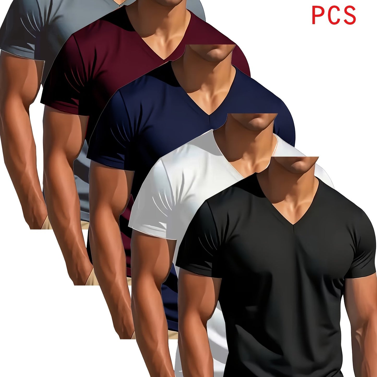 5-Pack Men'S V-Neck T-Shirts | Comfortable, Slightly Stretchable, Slim Fit, Versatile Design, Sportswear, Quick-Dry, Modern Style, Casual Sports Apparel