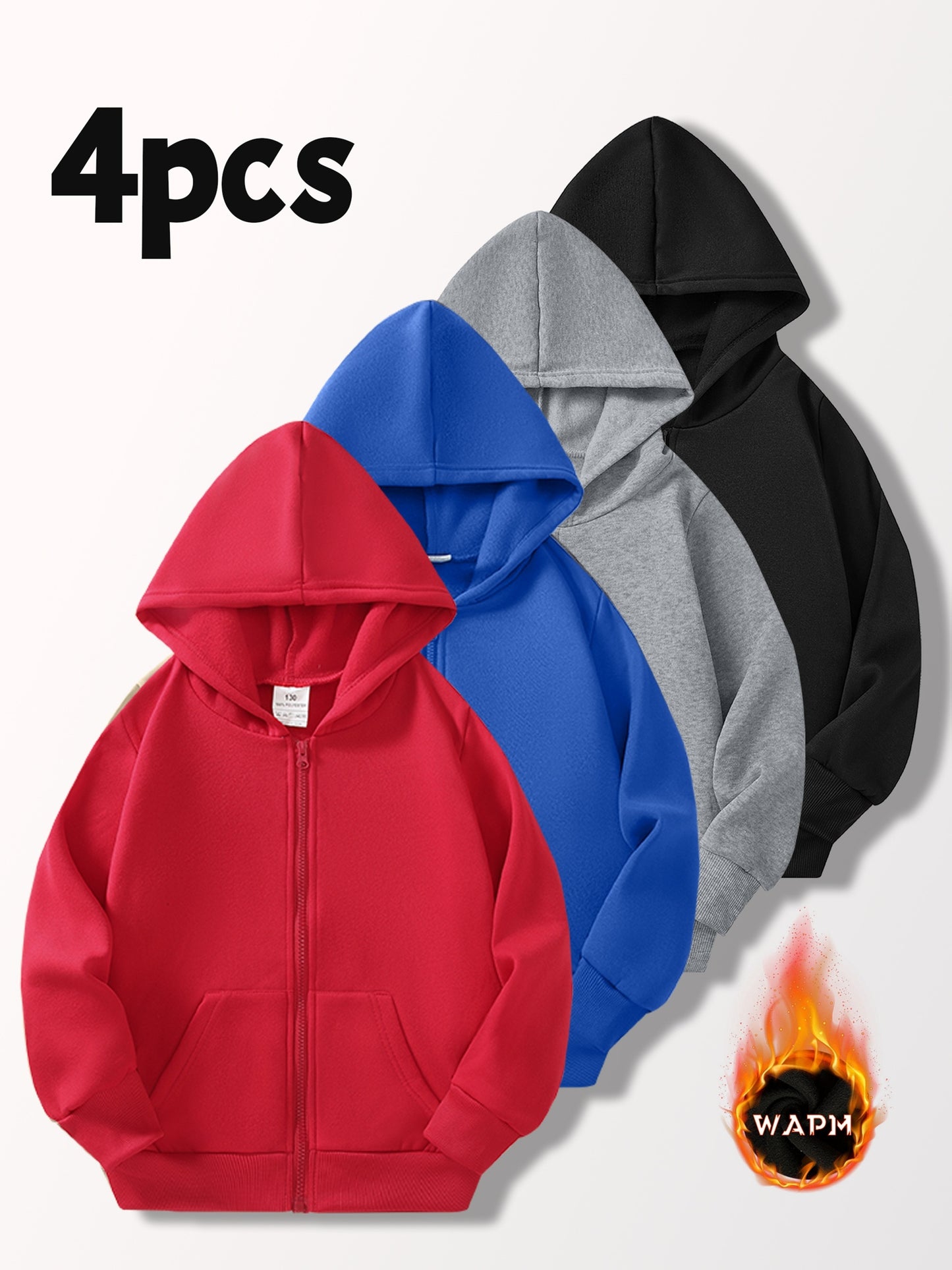 [4pcs Boys' Cardigan Jackets] 4pcs Boys' Light-Lined Zip-Up Hooded Cardigan Jackets | Multi-Color & Solid Color | Autumn & Spring, Stylish & Versatile for Outdoor Jogging