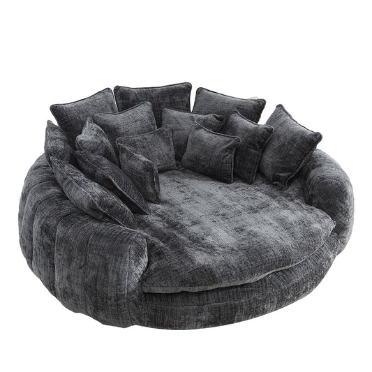 Modern 81" Oversized Bean Bag Chair - Upholstered Chenille Round Sofa Bed with Plush Fluffy Cushion, Deep Seat & Open Back Design, No Assembly Required, Gray Fabric for Living Room, Apartment, or Guest Room, Cozy Seating, Con