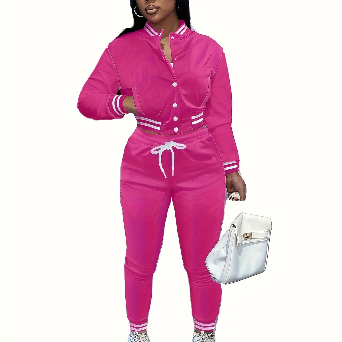 European And Trendy Women'S Patchwork Jacket with Single-Breasted Baseball Suit, a Two-Piece Outfit