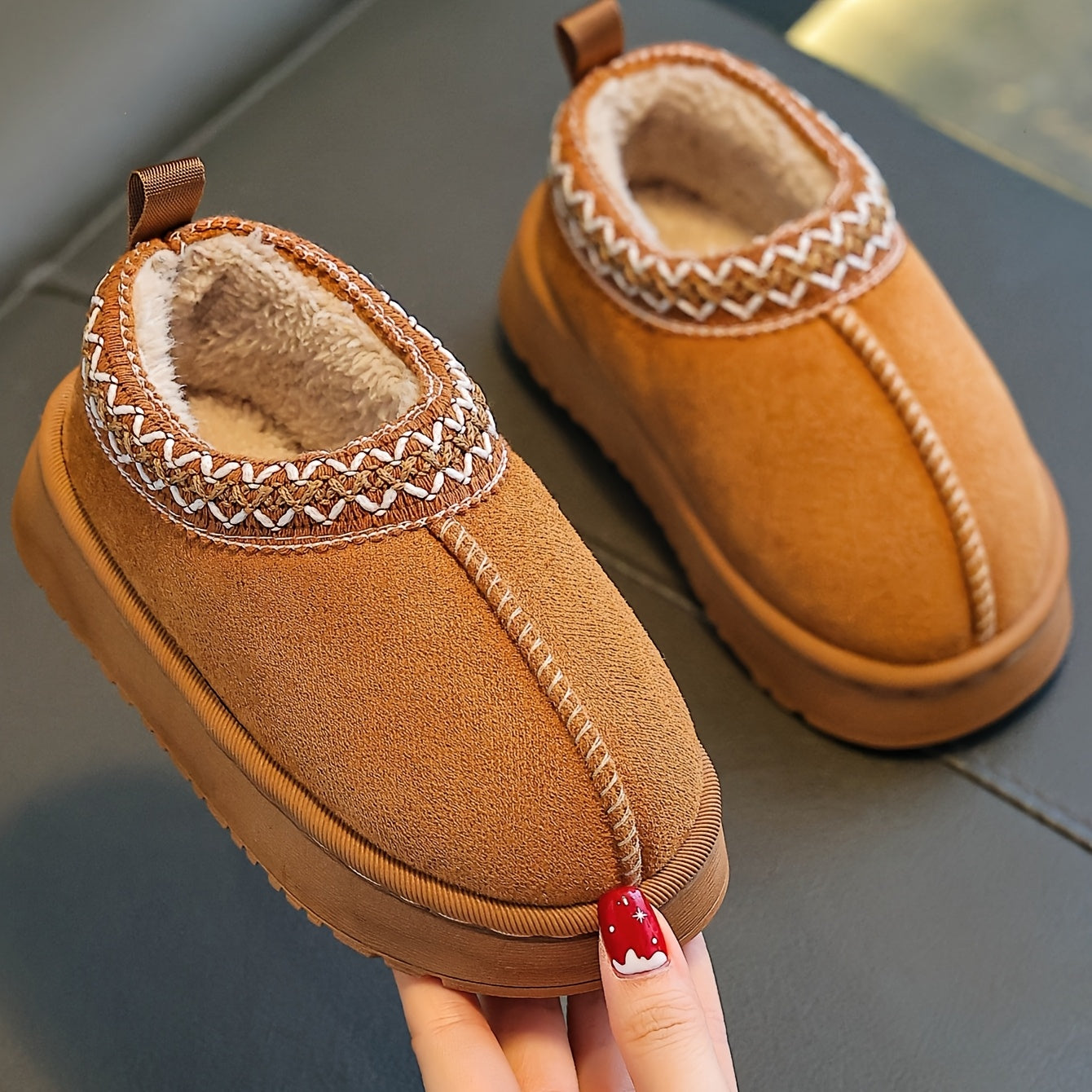 Kids' Slip-On Snow Boots - Soft Sole Winter Shoes with Cushioned PVC Outsole, Easy Slip-On Closure, Warm Indoor/Outdoor Footwear for Boys & Girls (Toddler to Preteen) - Brown - Autumn/Winter Season - Retro Minimalist Design,