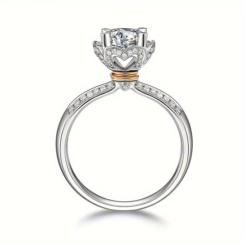 S925 Sterling Silveryy 1 Carat Moissanite Diamond Ring Fashionable Men'S Pinky Ring Women'S Couple Design High-end Luxury Men'S Gift For Girlfriend Proposal Engagement Wedding Elegant Daily Wear For Mother Jewelry Gift With G