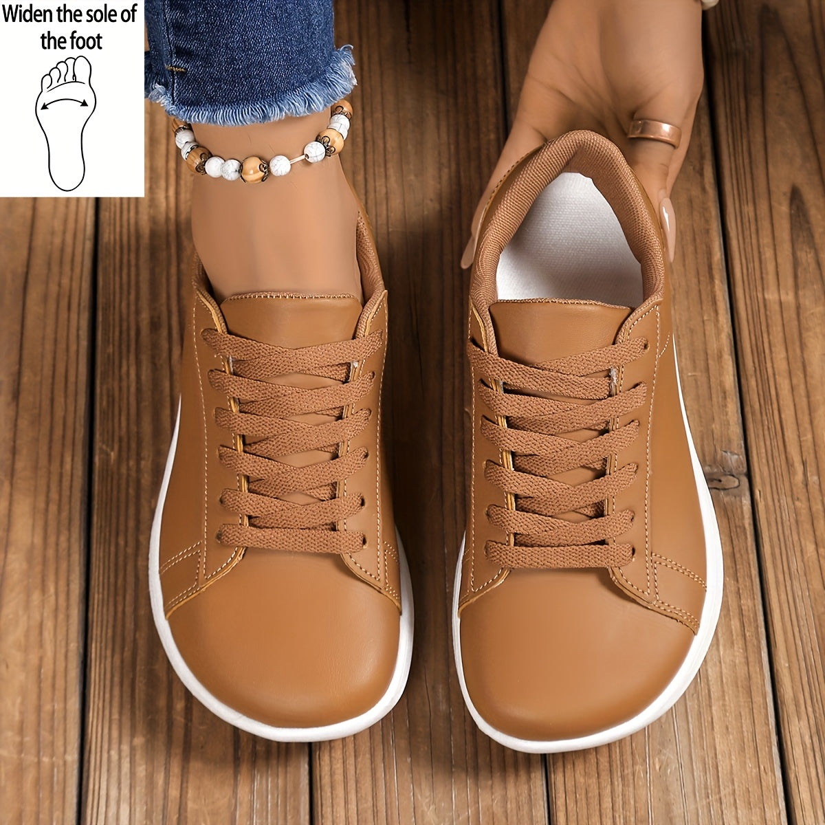 [Casual Sneakers] Four Seasons New Fashion Minimalist Women's Casual Sneakers With Front Lace-Up, Extra Wide And Comfortable Large Size Barefoot Shoes, Women Shoes