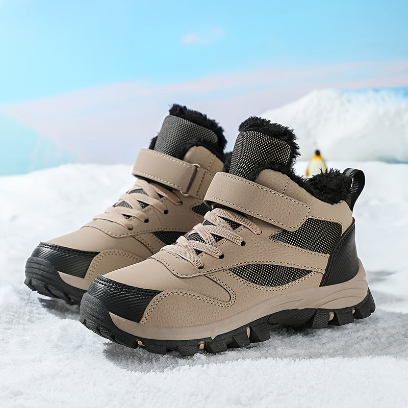 Boys & All-Terrain Winter Snow Boots - -like Upper & TPR Sole, Low-Top Hiking Shoes with Traction Tread, Cushioned Insole & Arch for, Sports, Everyday - All-Season (Winter/Spring/Fall) - Ideal for Skiing, Snowboarding, Hiking