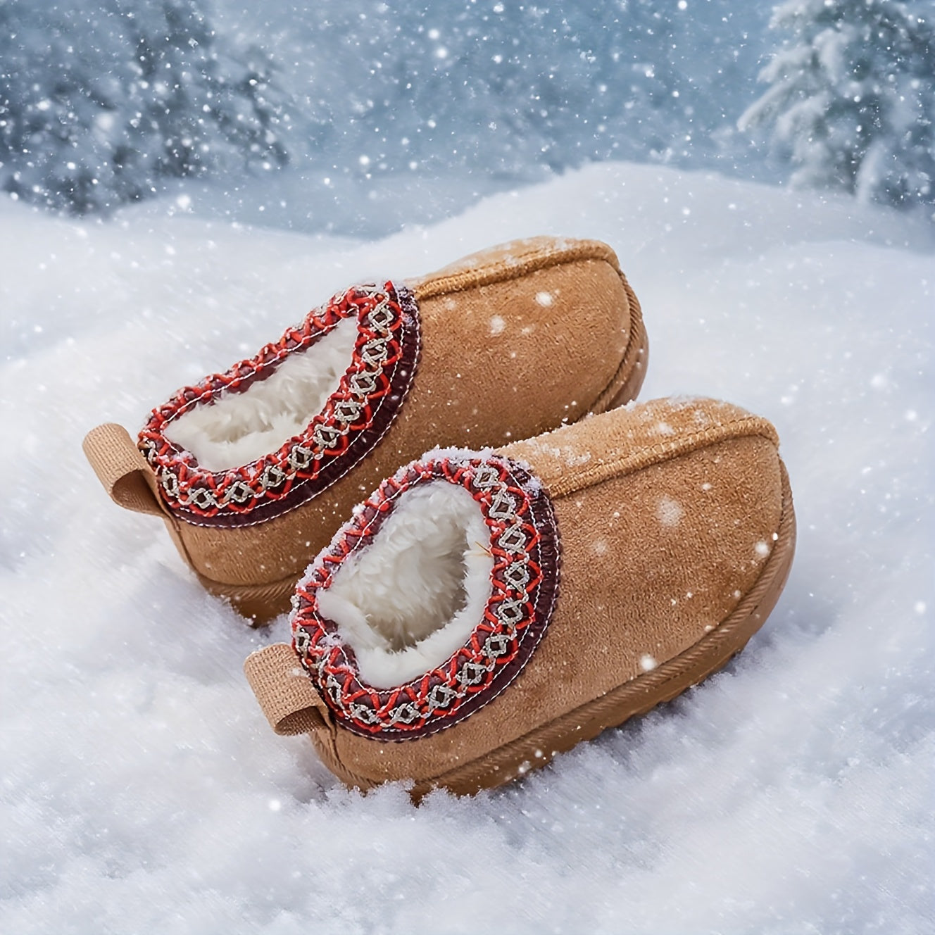 [Girls' Winter Snow Boots] Cozy Warm Girls' Winter Snow Boots with Plush Faux Fur Collar & Non-Slip Rubber Sole | Soft Fabric Upper, Mid-Calf Height, Round Toe Design for Outdoor Hiking, Casual Wear | Slip-On Boots for Youngs