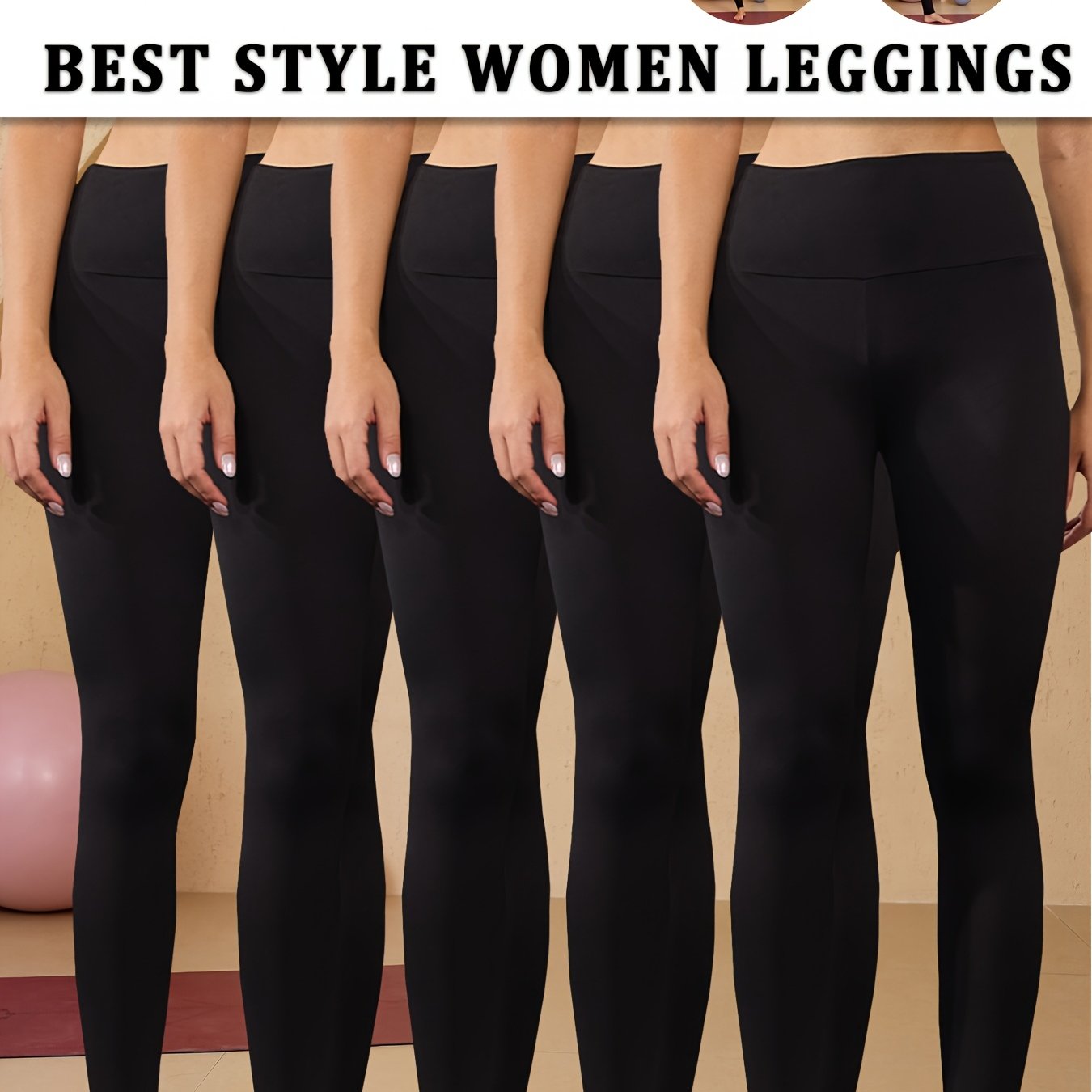5 Pack Women's High Waisted Tummy Control Yoga Leggings - Full Coverage Solid Color Workout Pants, No See-Through, Opaque All-Season Gym Running Pants with Soft Stretch Fabric (5pcs Bulk Pack)