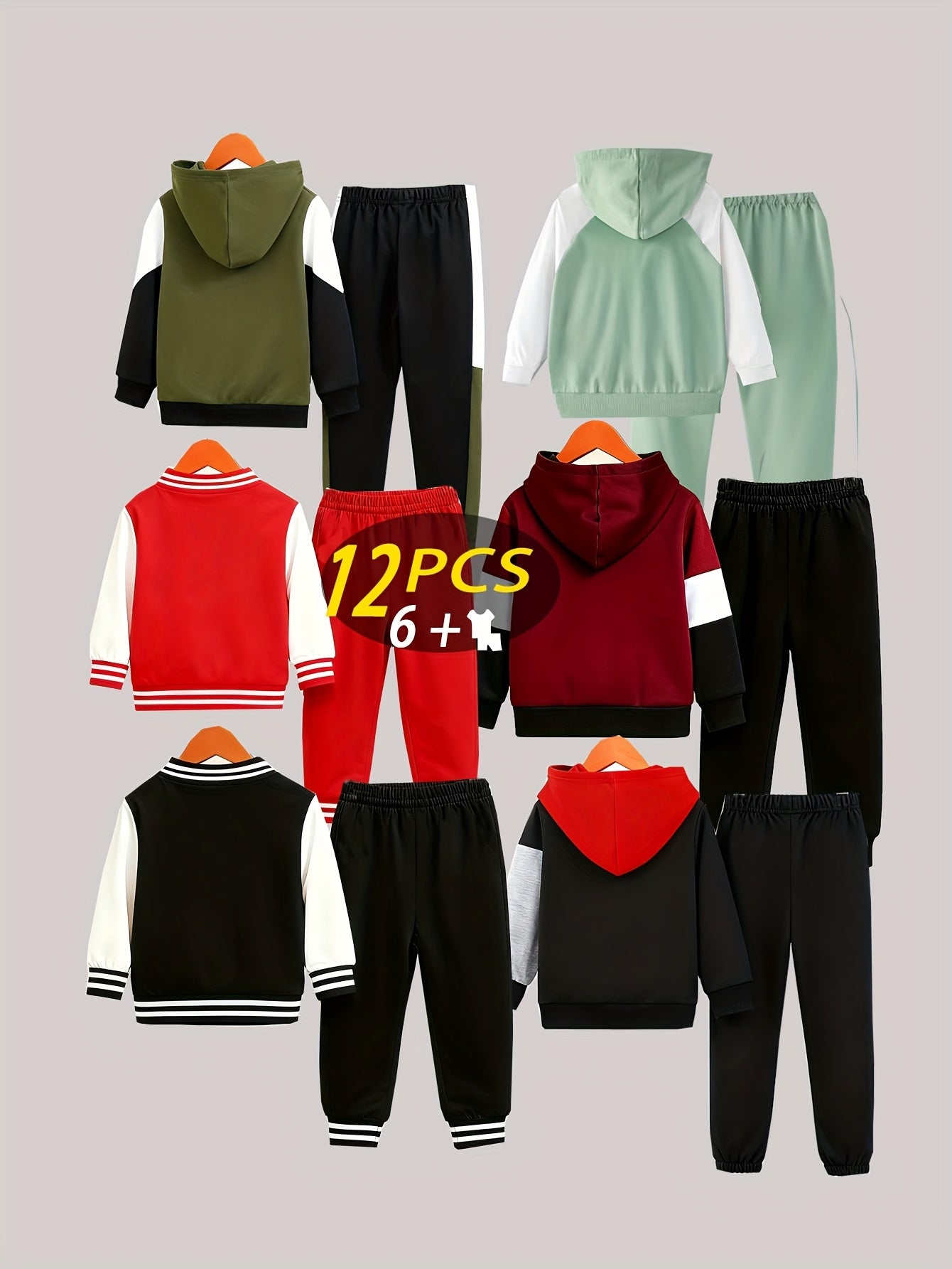 12pcs - Targeted Development New Year's Gift Autumn/Winter New Style Boys' Fashion Long Sleeved Pants Set Pattern Baseball Jacket Splicing Cool Printed Sports And Leisure Outdoor Set, Perfect for Outdoor