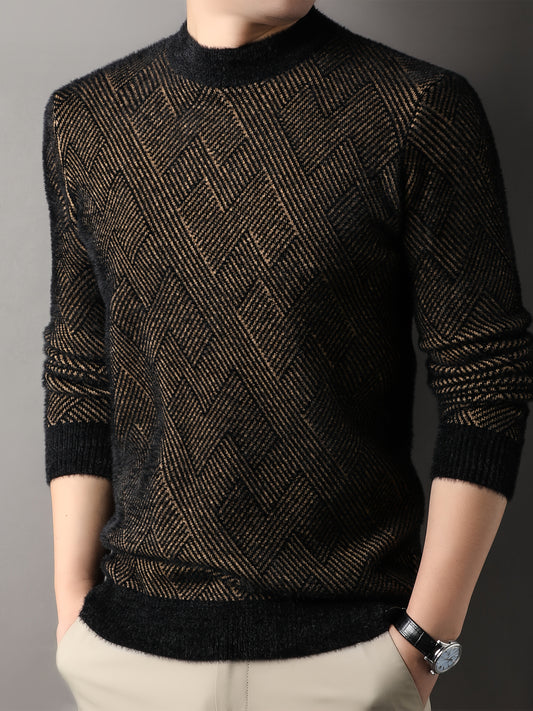 Men'S Winter Thickened Sweater - Non-Pilling Wrinkle-Resistant Slim-Fit Sweater with Elastic Comfort Collar, -Fade Technology & -Pilling Technology, Solid Black Casual & Formal Long Sleeve Round Neck Pullover for Men, Lightwe