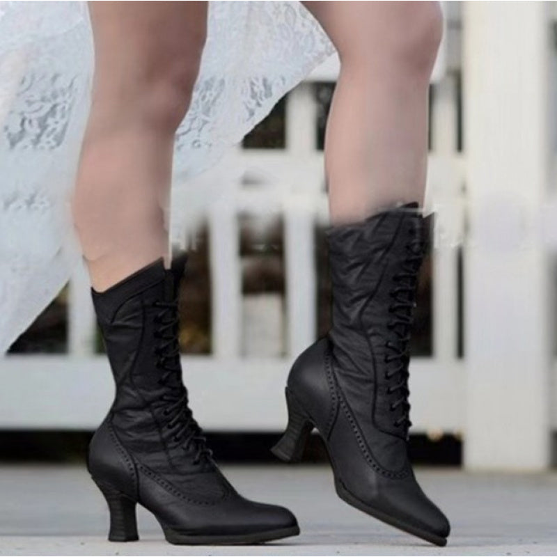 Women's Genuine Riding Boots - British Style Pointed Toe Mid-Heel Boots with Full Cowhide Upper &, Rubber Sole - Equestrian Boots for Horseback Riding, Western & Casual Attire (Solid Color)