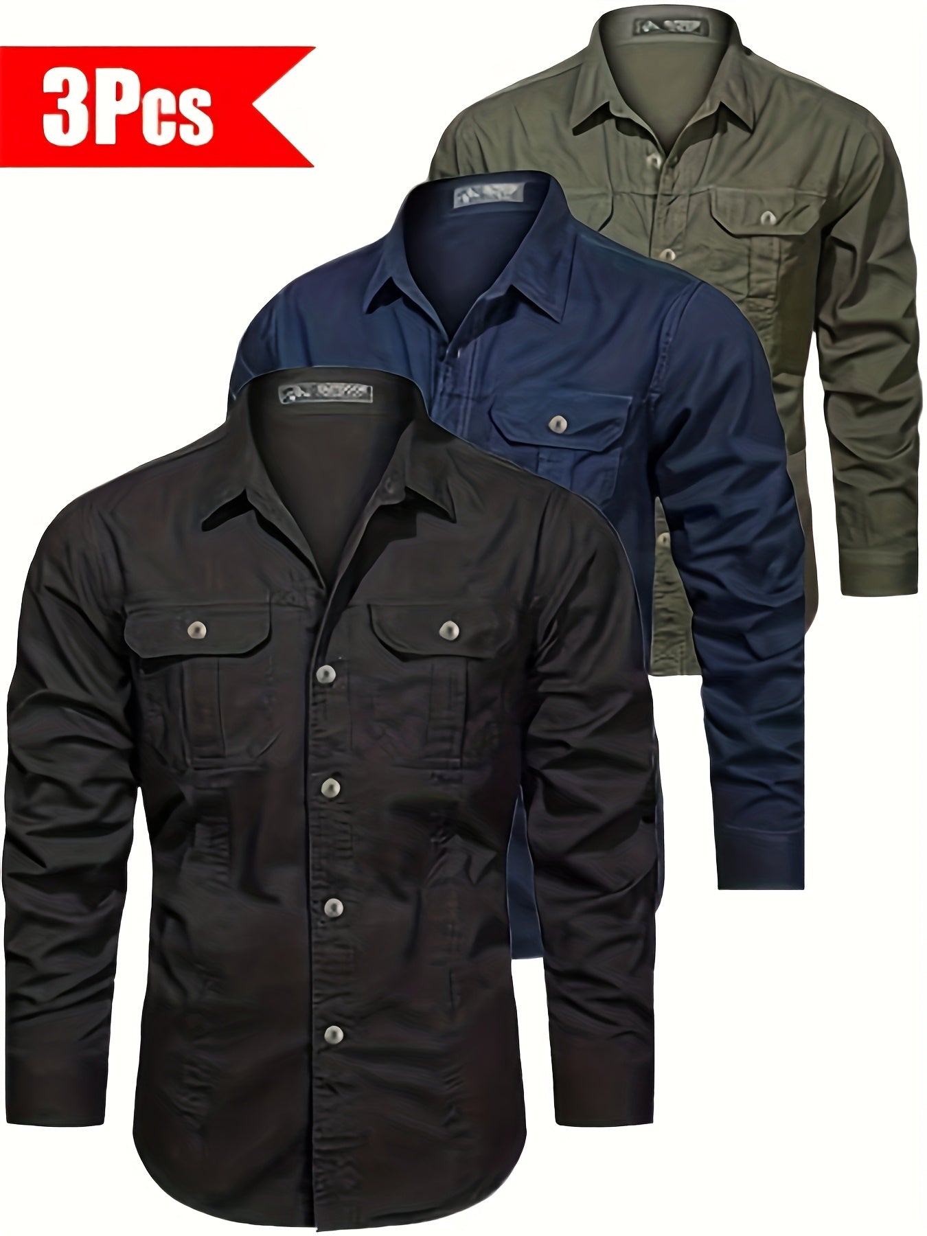 3pcs Set • Long-Sleeve Casual Outdoor Shirts • Multiple Pockets • for Spring And Autumn