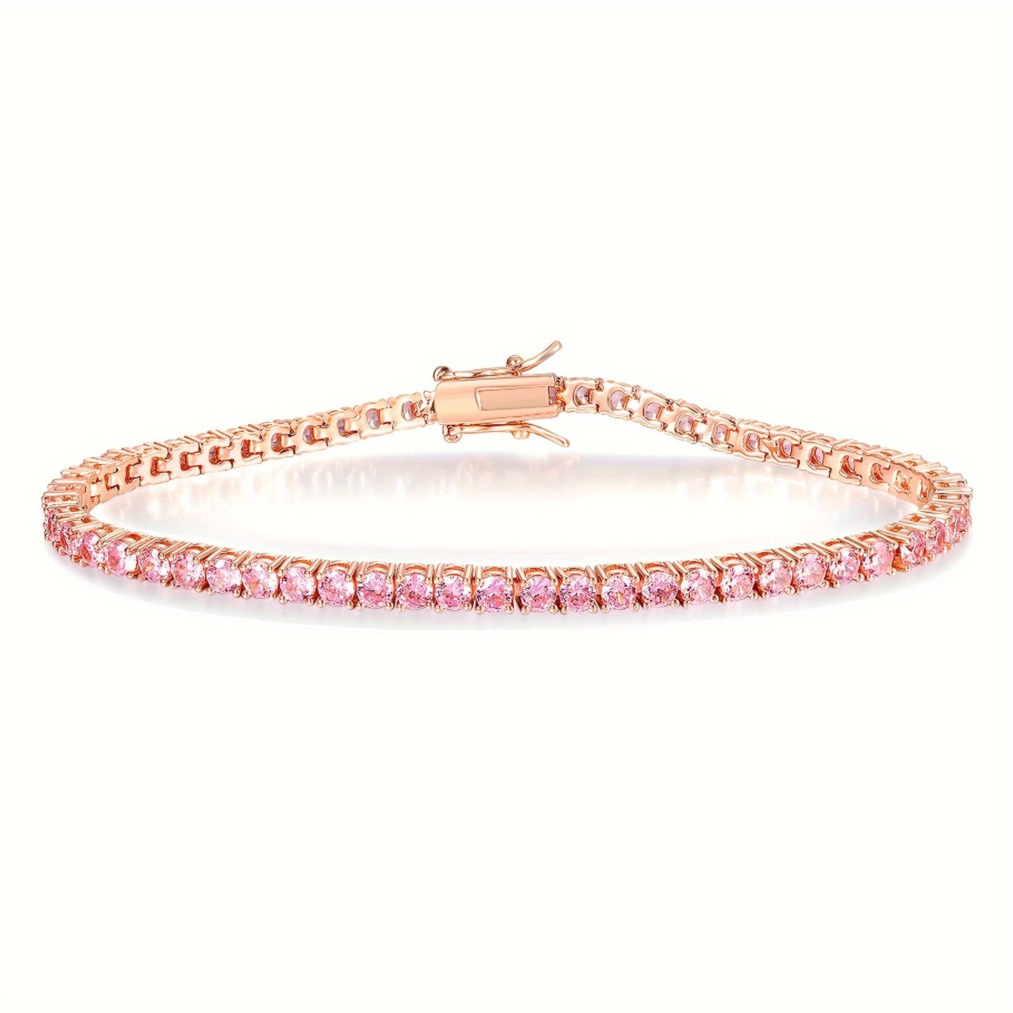 June Birthstone Tennis Bracelet - 3mm Pink Cubic Synthetic Cubic Zirconiaia Sparkling Interlocking Loop Jewelry for Men & Women, Pink CZ Birthday Gift for June Birthdays, Christmas, Parties, Year-Round Wear, Affordable Luxury