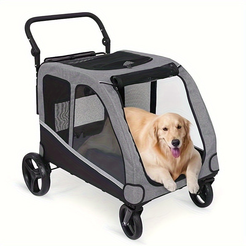 Dog Cart, Dog Cart, Dog Stroller for 2 Dogs, Large Pet Stroller Upgrade Large Dog Stroller, Extra Large Pet Stroller Suitable for Medium Dogs, Foldable Design, Adjustable Handle, with Pocket, Maximum Load Capacity 160 Pounds