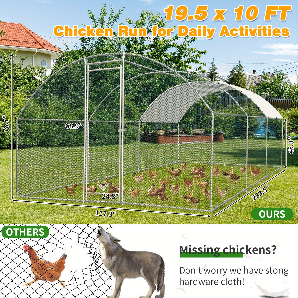 Multi-Size Splice Galvanized Pipe 180g PE Rain Sheet Metal Round Top Chicken Coop Iron Chicken and Rabbit Cages, Extra Large Chicken Coop, Chicken Coop Supplies, Wooden Chicken Coop, Galvanized Chicken Coop, Outdoor Enclosure