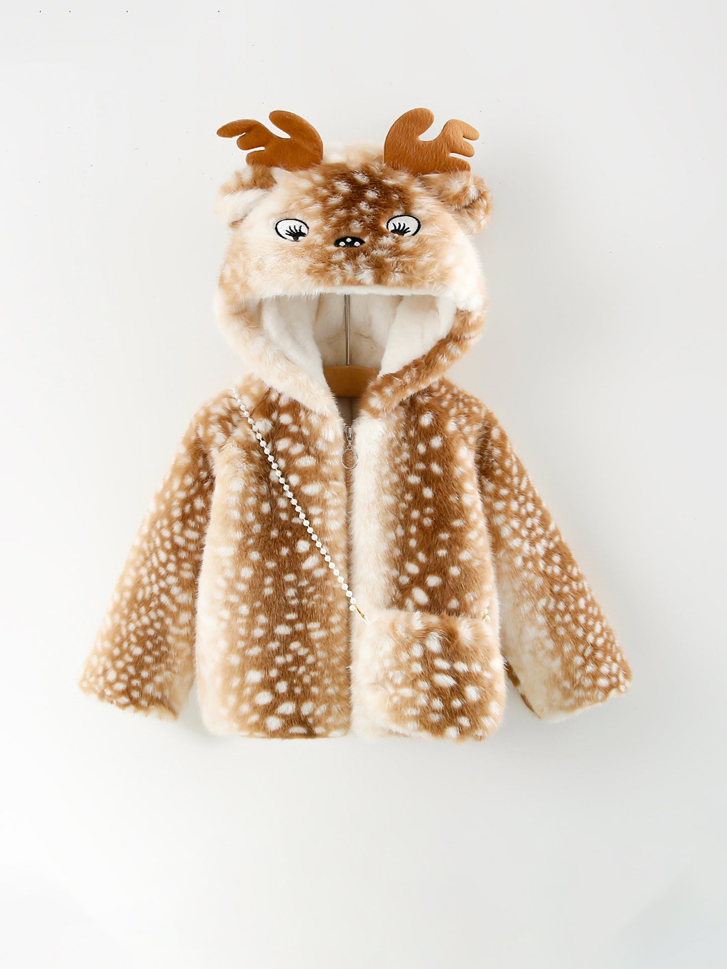 2pcs 'inter Coat & Bag Set with Antler Hat - Thickened Fleece Jacket, Hooded Collar & Plush Lining, Soft Shell, Cozy Warm Outfit for Christmas, New Year'S & Everyday Winter Wear - Stylish Holiday Gift (Solid Color, Easy-Care)