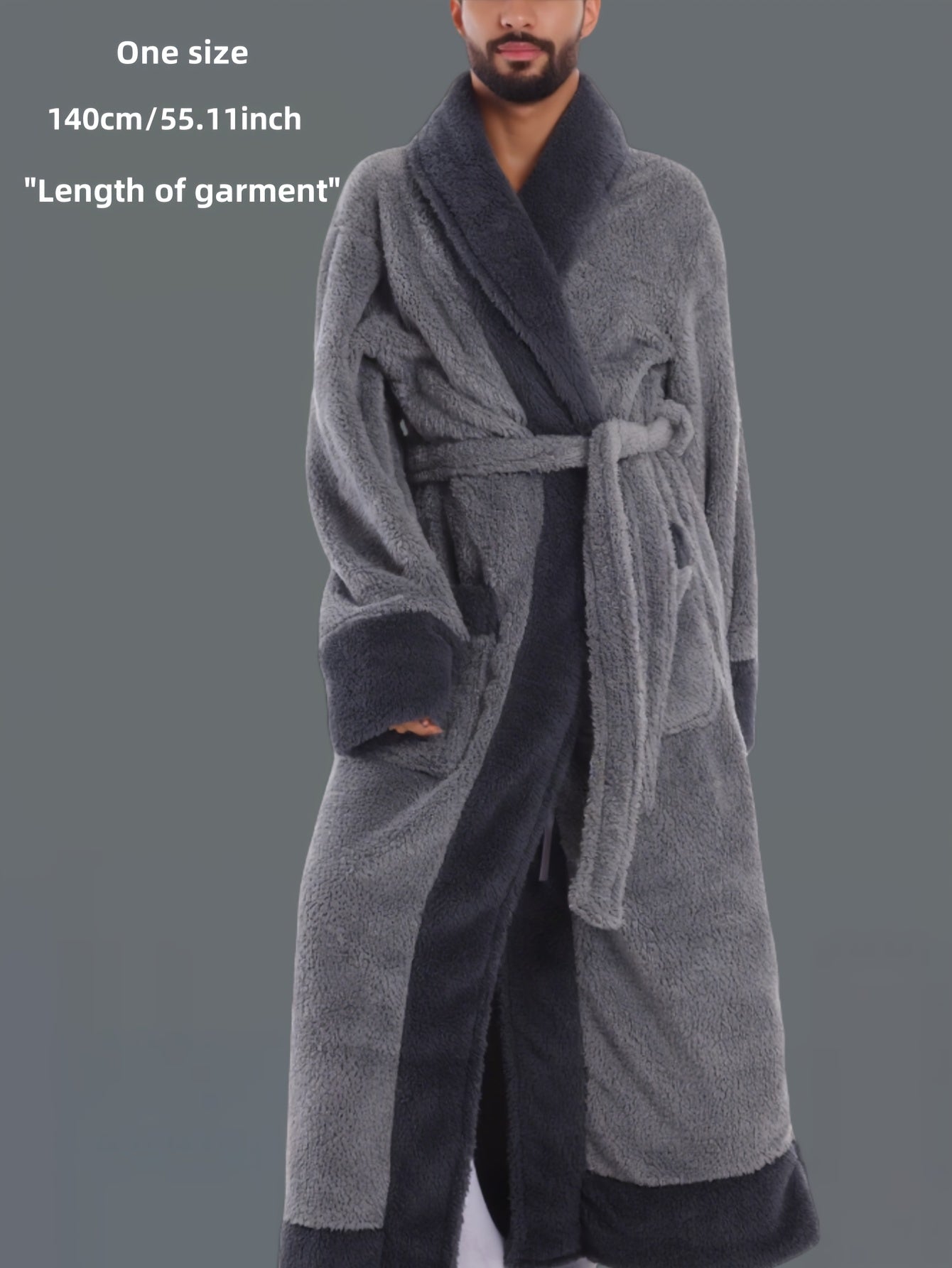 [Winter Plush Robe] 2025 Winter Plush Collection - Men's Warm Robe - Bathrobe for Autumn/Winter - Extended Length & Extra Thick for Warmth - Gift Set - Long Sleeve for Fall/Winter - Adjustable Waistband - Large Pockets - Poly