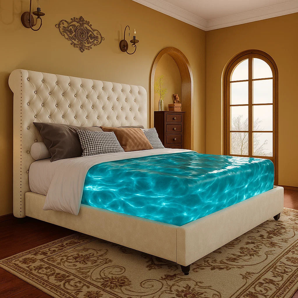 PAPABABE Upholstered Platform Bed Frame with 52.8" Sleigh Headboard - Button Tufted Design, No Box Spring Required, Easy Assembly, Durable Hardwood & Polyester, Classic Style for Modern Bedrooms, Bedroom Furniture, Elegant Be
