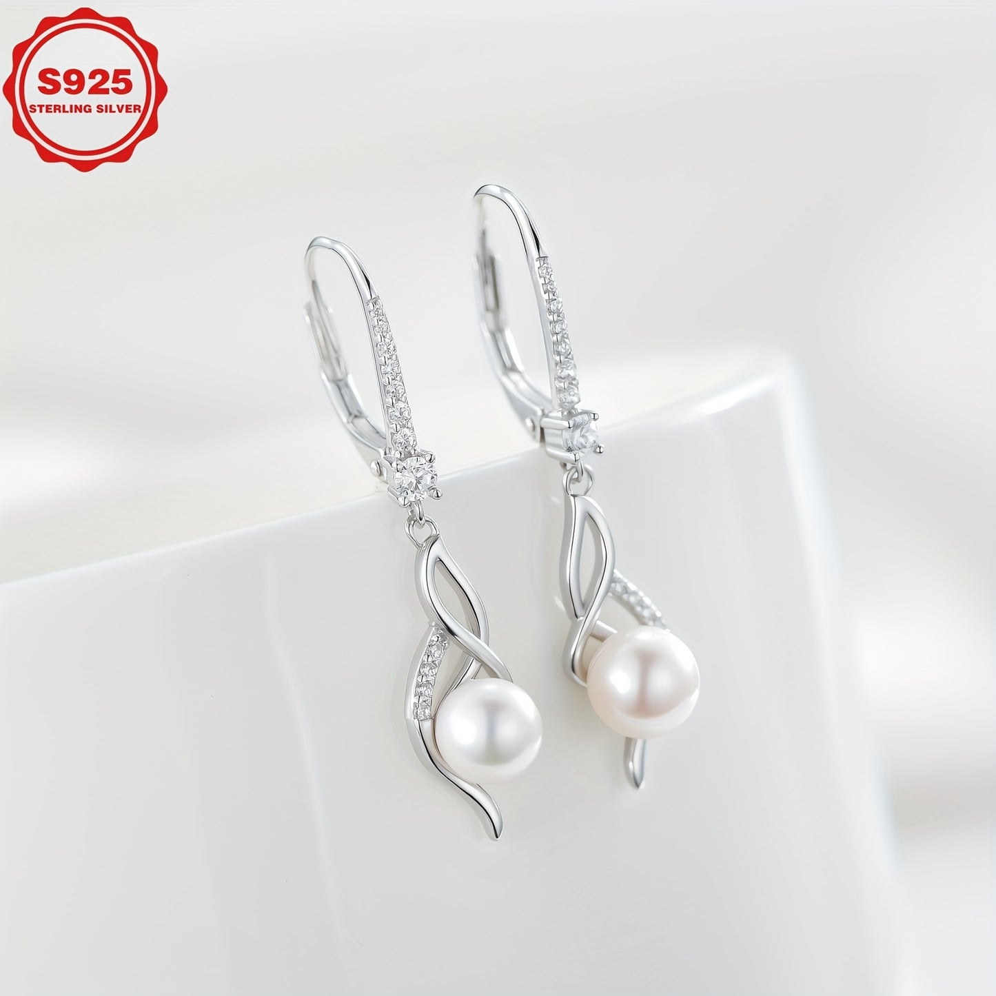 Freshwater Pearl Earrings for Women SS925 Sterling Silver Pearl Dangle Earrings Wedding Jewelry Gift for Bride Bridesmaid Wife Mom
