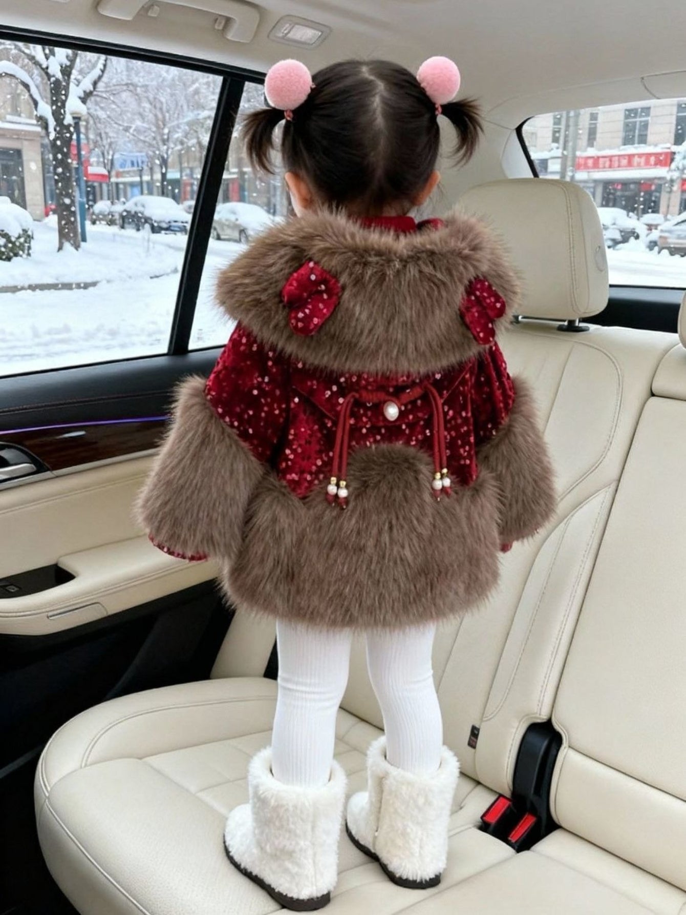 Girls' Winter Plush Jacket with Chinese-Style Collar - Thickened Warm Coat, Zipper Closure & Soft for, Playdates & Family Outfits - Cute Cold-Weather Outerwear