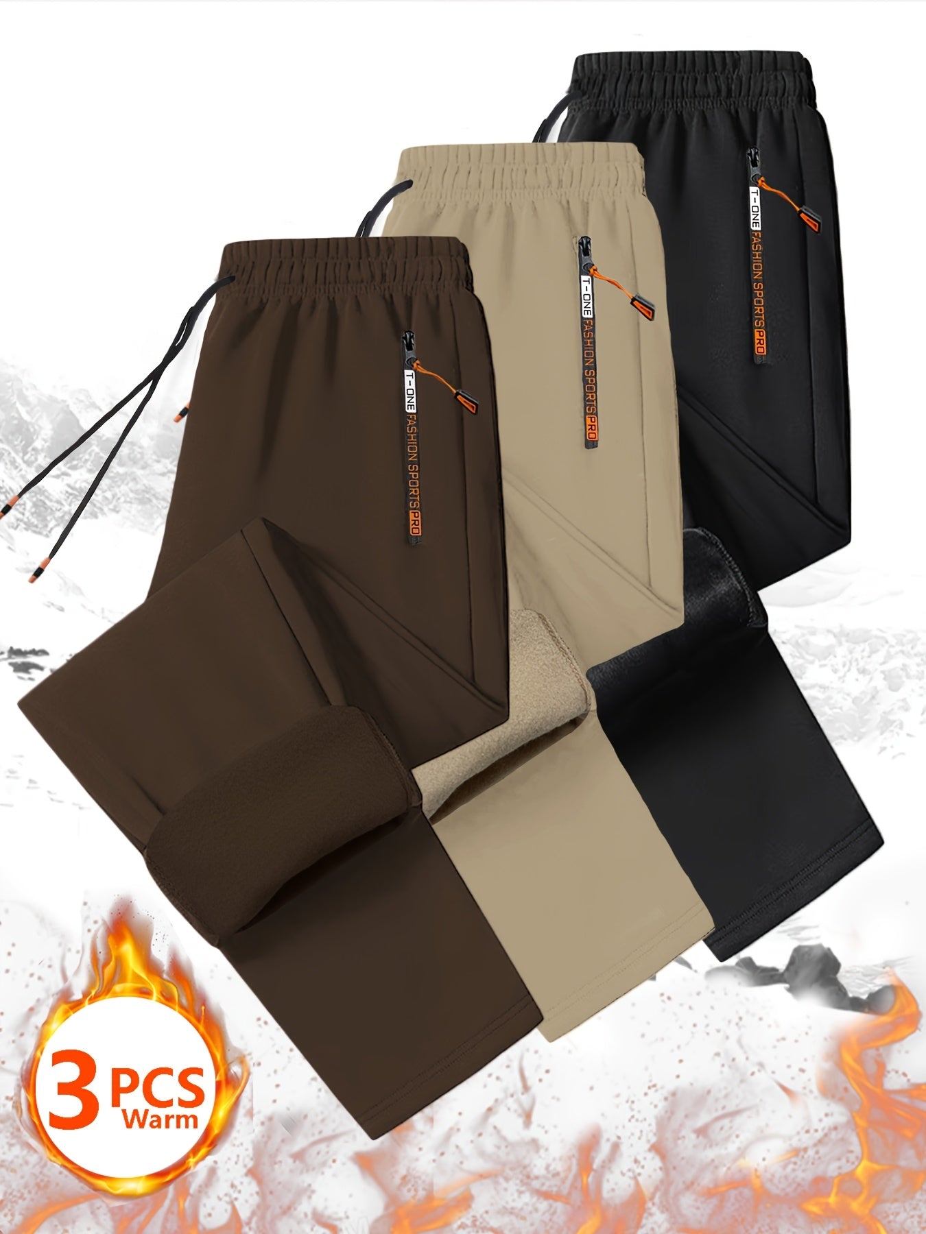 [Men's Fleece Sweatpants Set] Set of 3 Men's Cozy Fleece Sweatpants with Zippered Pockets - Drawstring Waist for Casual Wear, Track Activities, Workouts & Outdoor Running