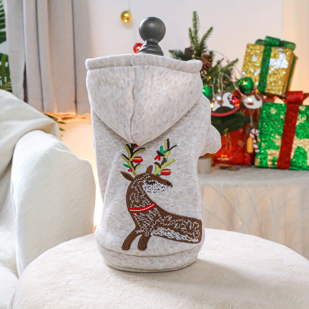 Cozy Knitted Christmas Pet Coat with Reindeer Antlers & Snap Closure - Warm Winter Dog Sweater for Small Dogs & Cats, Festive Holiday Outfit for Chihuahuas, Pomeranians, Shih Tzus, for easy on/off (no sewing)