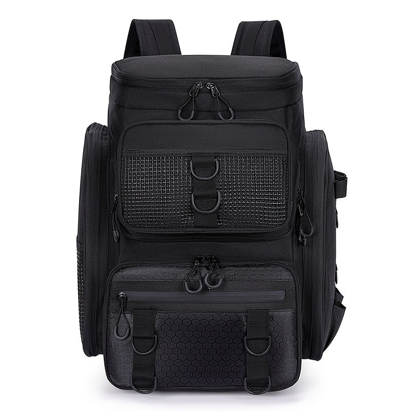 Large Capacity Heavy-Duty Multi-Functional Lure Backpack - Heavy Fishing Rod Holder, Tackle Storage Bag with Multiple Compartments, Durable Outdoor Travel Backpack for &,, Camping, Hunting (Khaki, Zipper Closure)