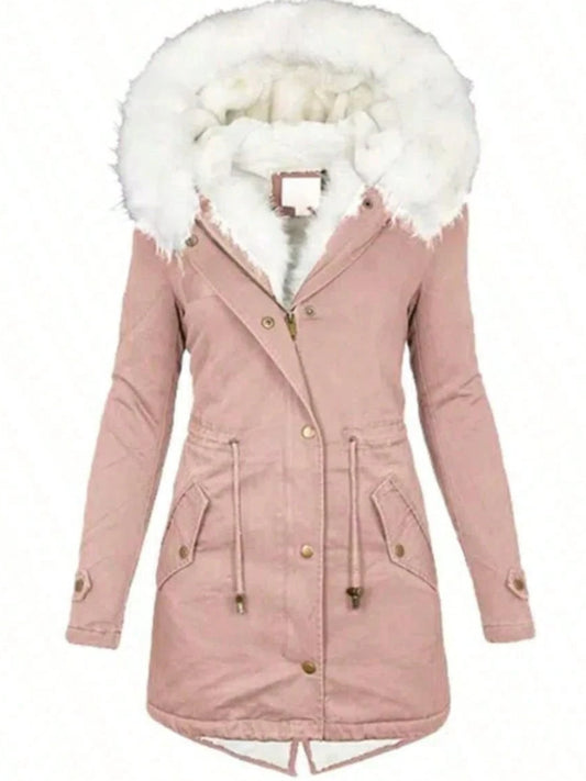 Women's -Lined Faux Fur Parka Jacket - Full-Length Winter Coat with Hood, High Quality Windproof Thermal Insulation, Elegant Cold-Weather Outerwear for Skiing, Snowboarding & Outdoor (Machine Washable)