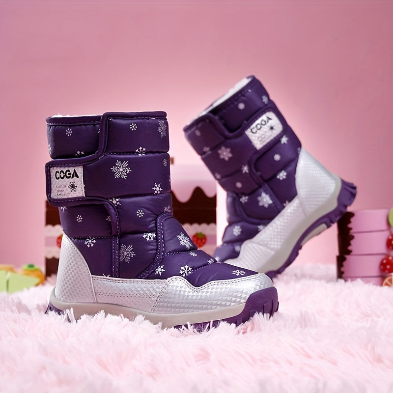 [Preppy | Winter] Winter High-Top Snow Boots | Preppy Casual Boots for Boys & Girls | Adjustable Fastening, PU & Nylon Upper, Fabric Lining, TPR Sole, Round Toe, Kids' Warm Padded Boots