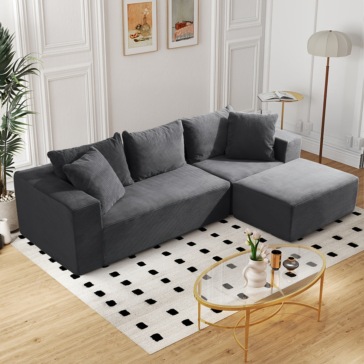 108.1 Inch L-Shaped Cloud Couch Modular Sofa - 2pcs Plush Floor Sofa for Living Room, Bedroom & Game Room | Separatable for Flexible Seating | No Assembly Required | Charcoal Grey, Light Grey, Orange, White, Black