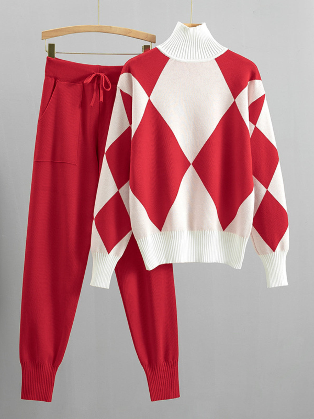 Women'S High-Waisted Skinny Pants & Sweater Set - Geometric Pattern, Casual Style, All-Season Comfort, Casual Attire, Casual Wear, Casual Outfit
