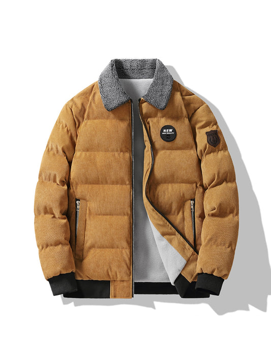 Men's Thickened Jacket Workwear Vintage Collar Casual Warm Padded Clothes Size Runs Small