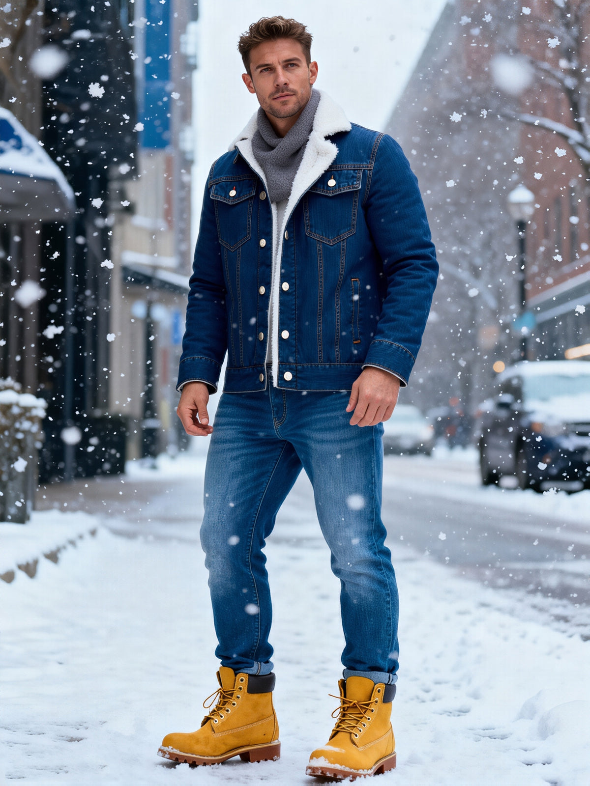Men'S Fleece Lined Denim Jacket, Sherpa Lined Trucker Jean Coat For Cold Weather
